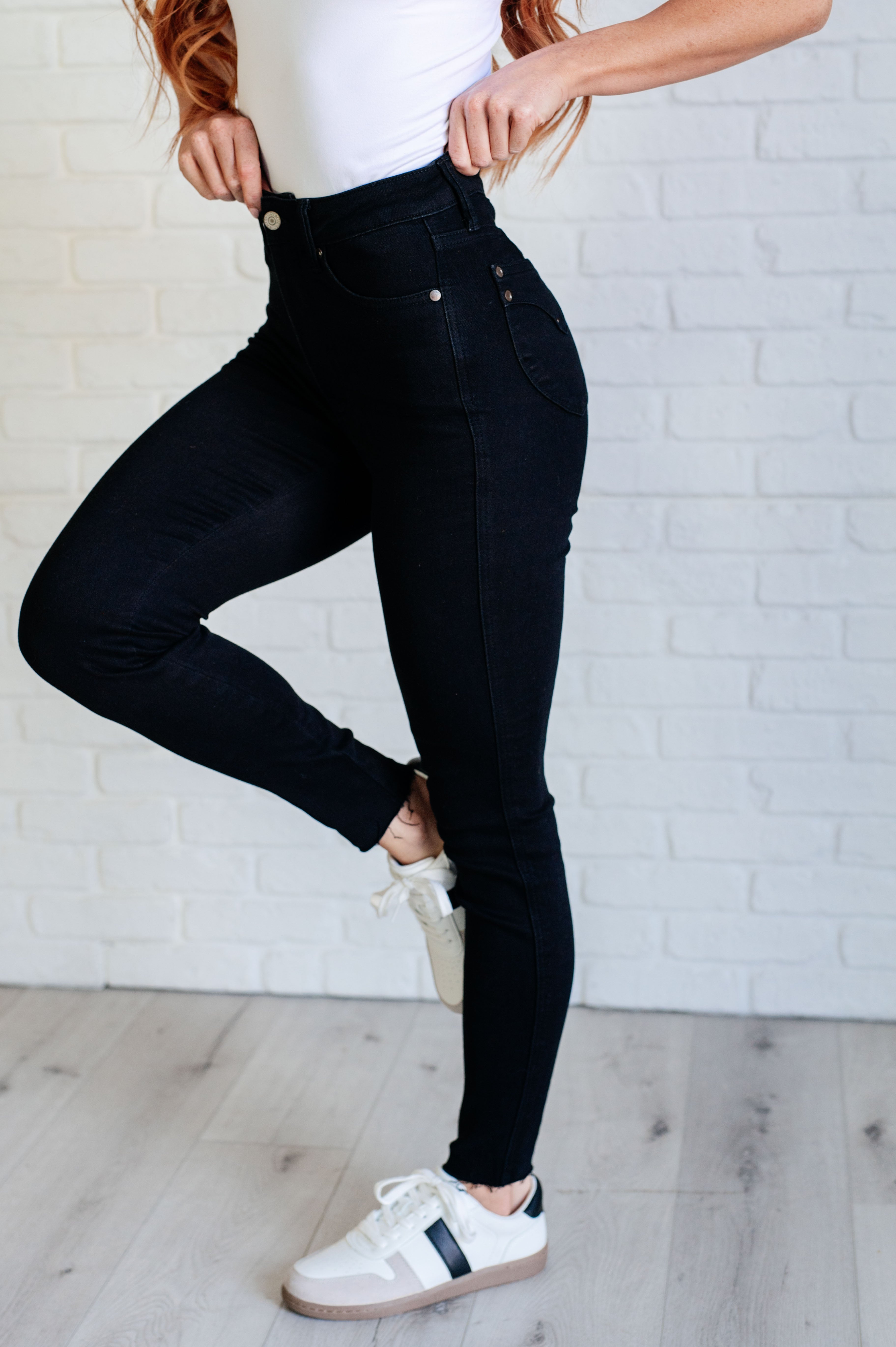 Nicole Tummy Control Skinny Jeans in Black-Womens-Stay Foxy Boutique, Florissant, Missouri