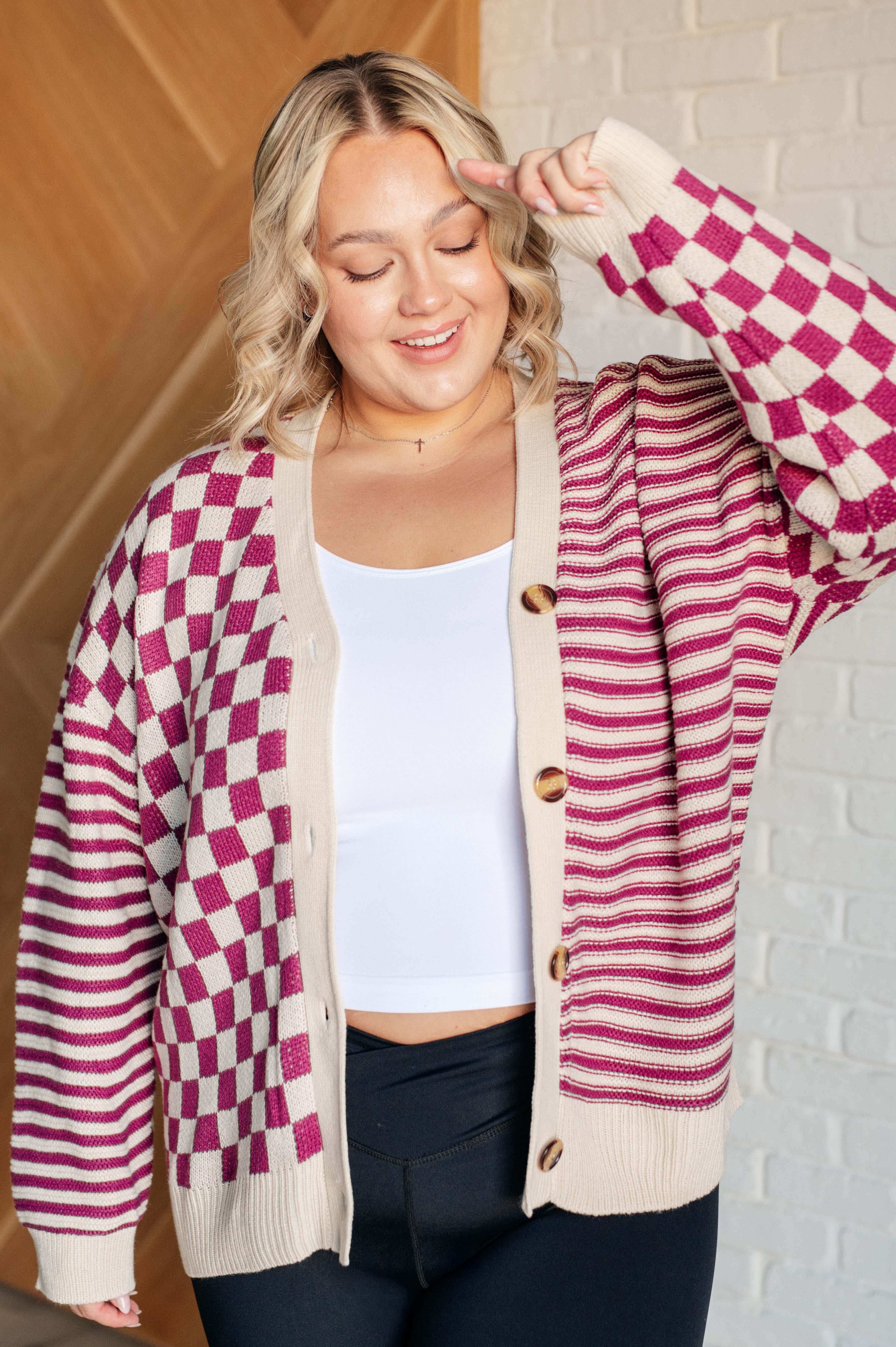 No Brainer Button Down Sweater Knit Cardigan in Magenta/Oatmeal-Layers-Stay Foxy Boutique, Florissant, Missouri