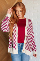 No Brainer Button Down Sweater Knit Cardigan in Magenta/Oatmeal-Layers-Stay Foxy Boutique, Florissant, Missouri