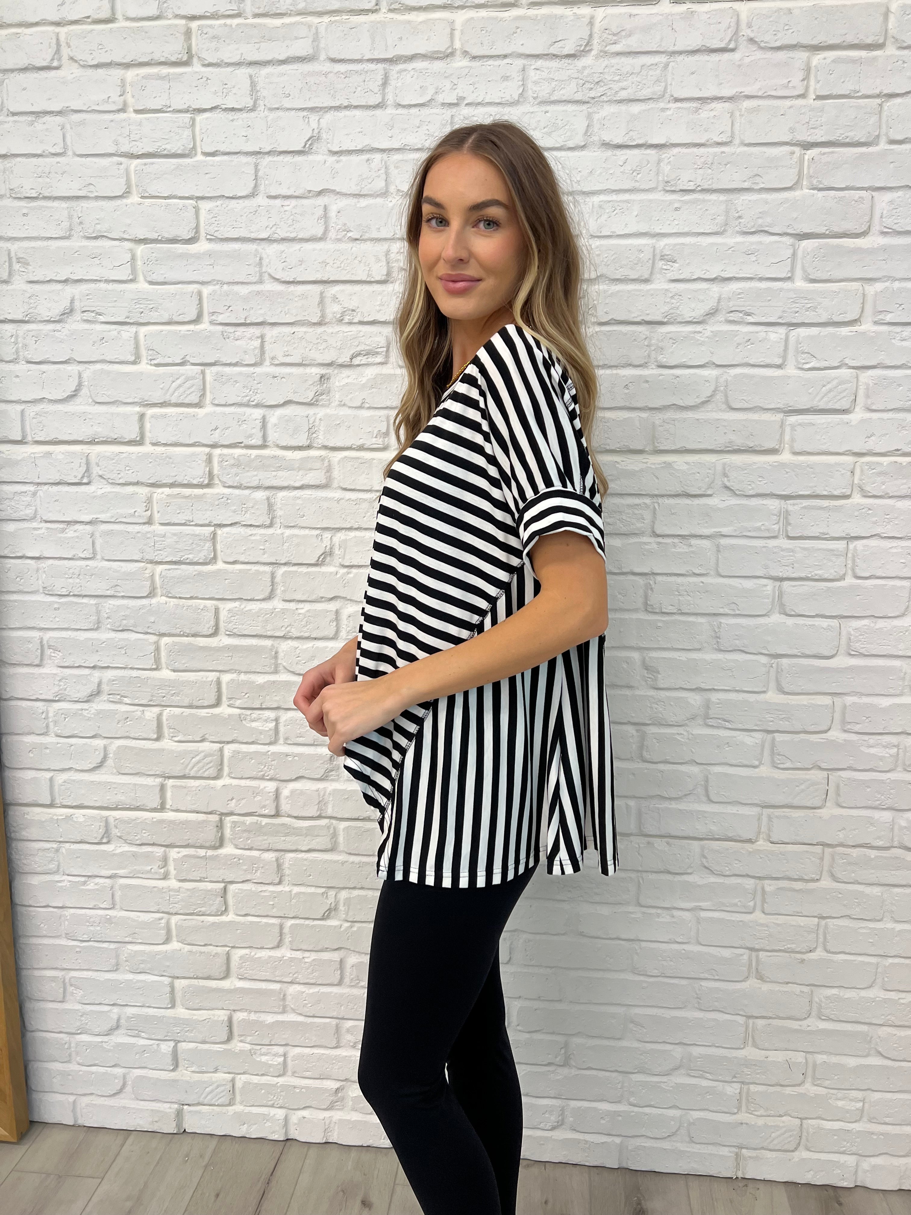 No Stopping It Striped Oversized Top-Womens-Stay Foxy Boutique, Florissant, Missouri