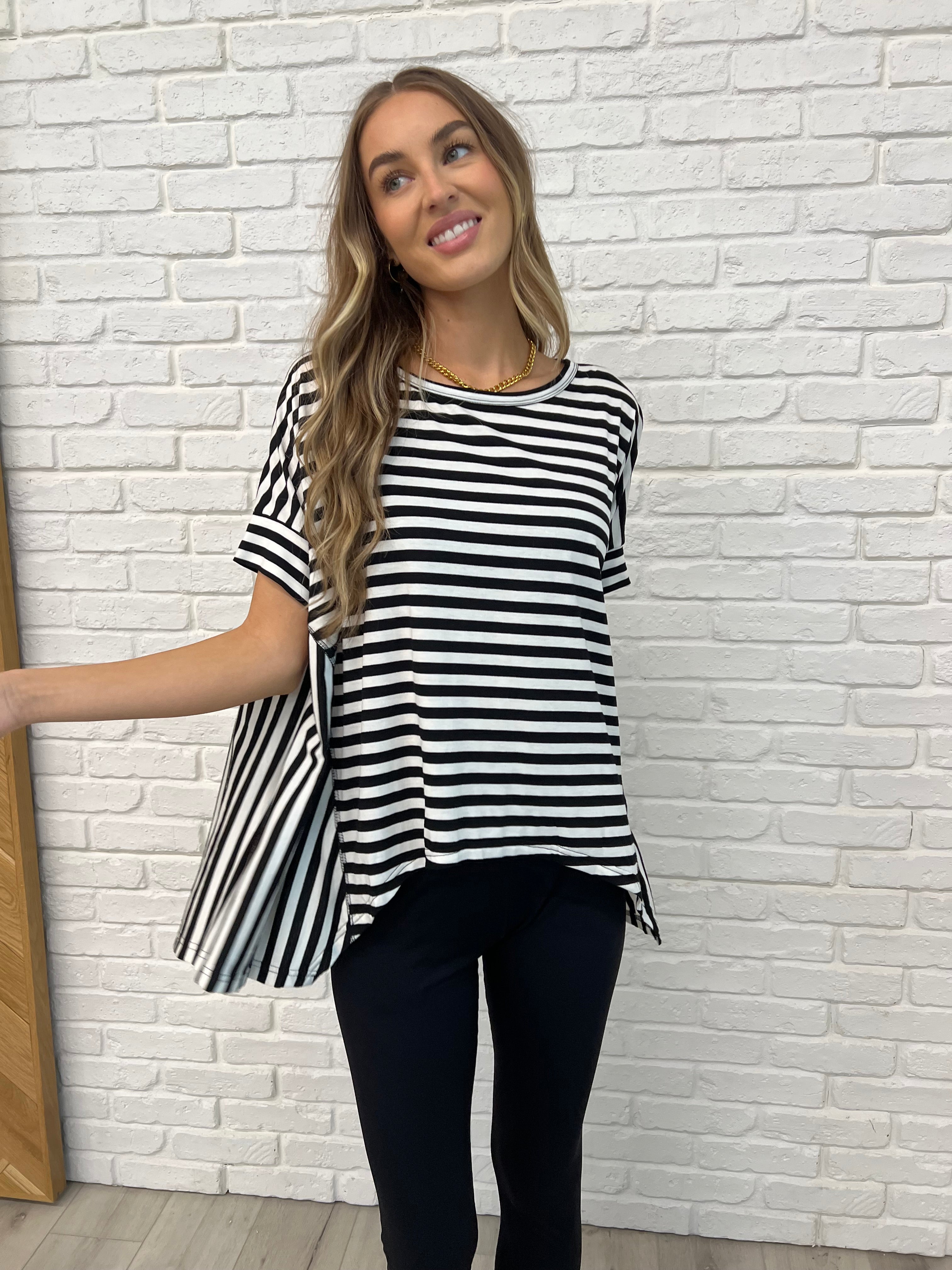 No Stopping It Striped Oversized Top-Womens-Stay Foxy Boutique, Florissant, Missouri