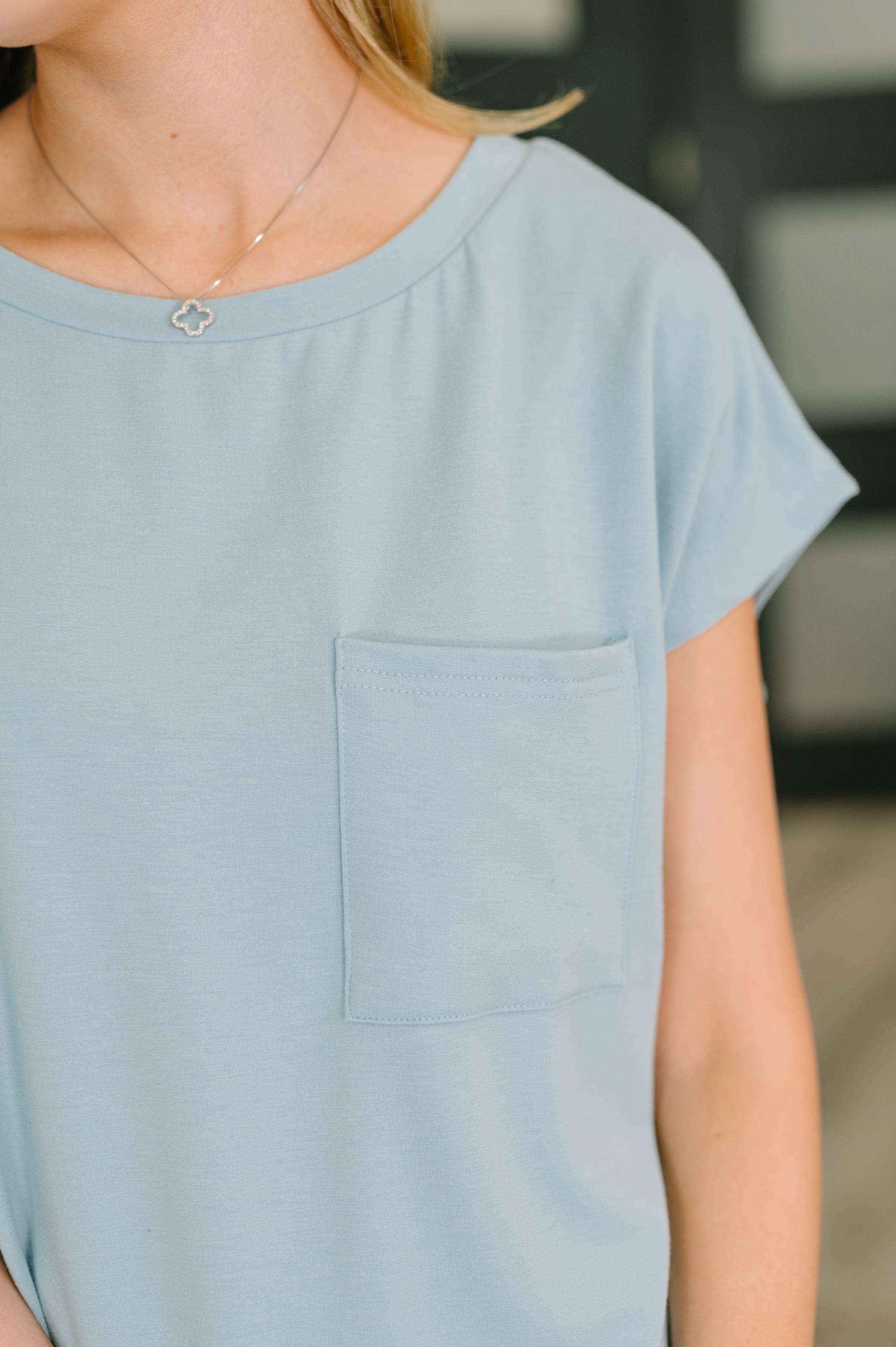 Not So Basic Pocket Tee in Blue-Tops-Stay Foxy Boutique, Florissant, Missouri