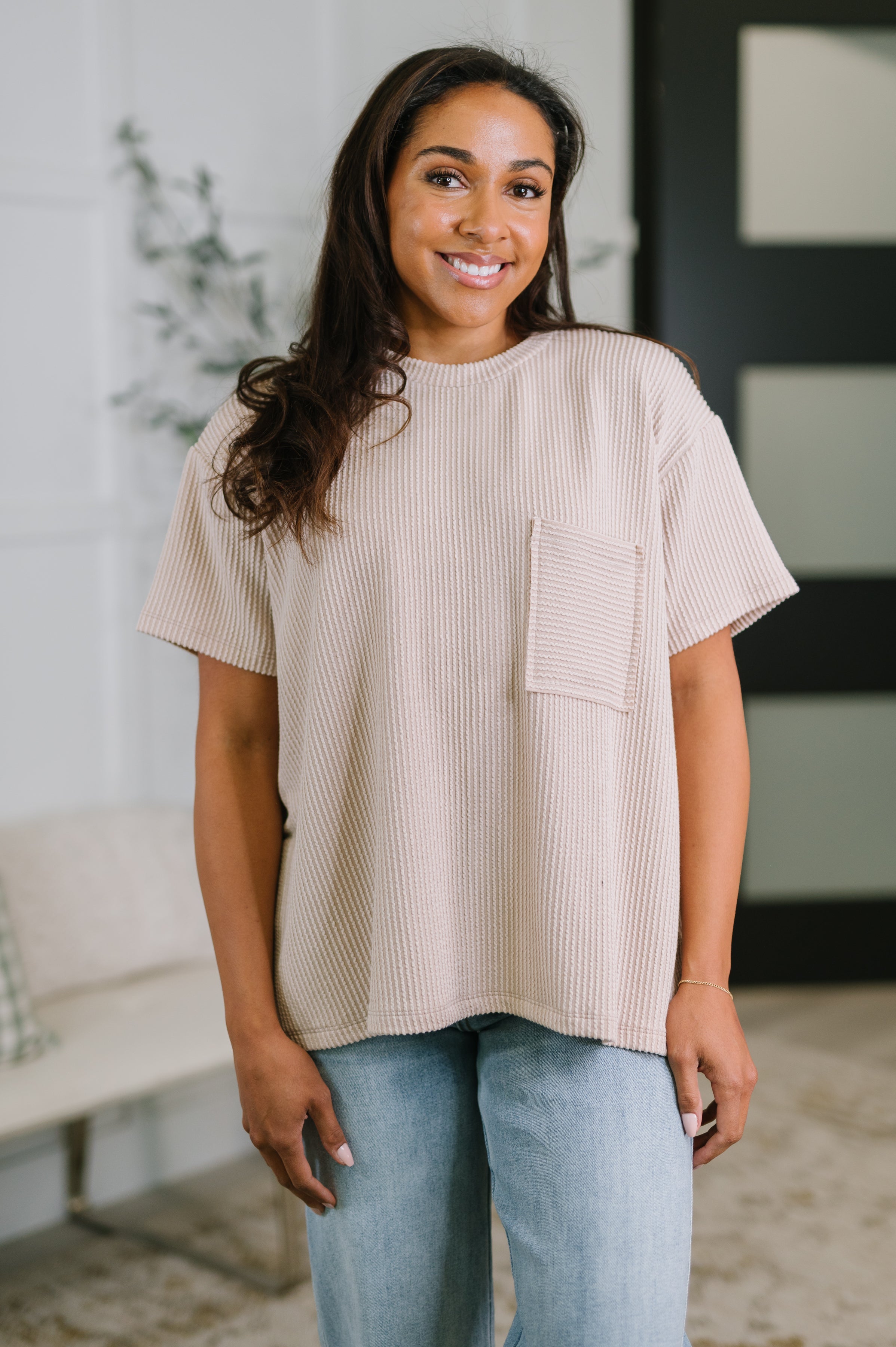 Not That complicated Textured Boxy Tee in Ash Mocha-Womens-Stay Foxy Boutique, Florissant, Missouri
