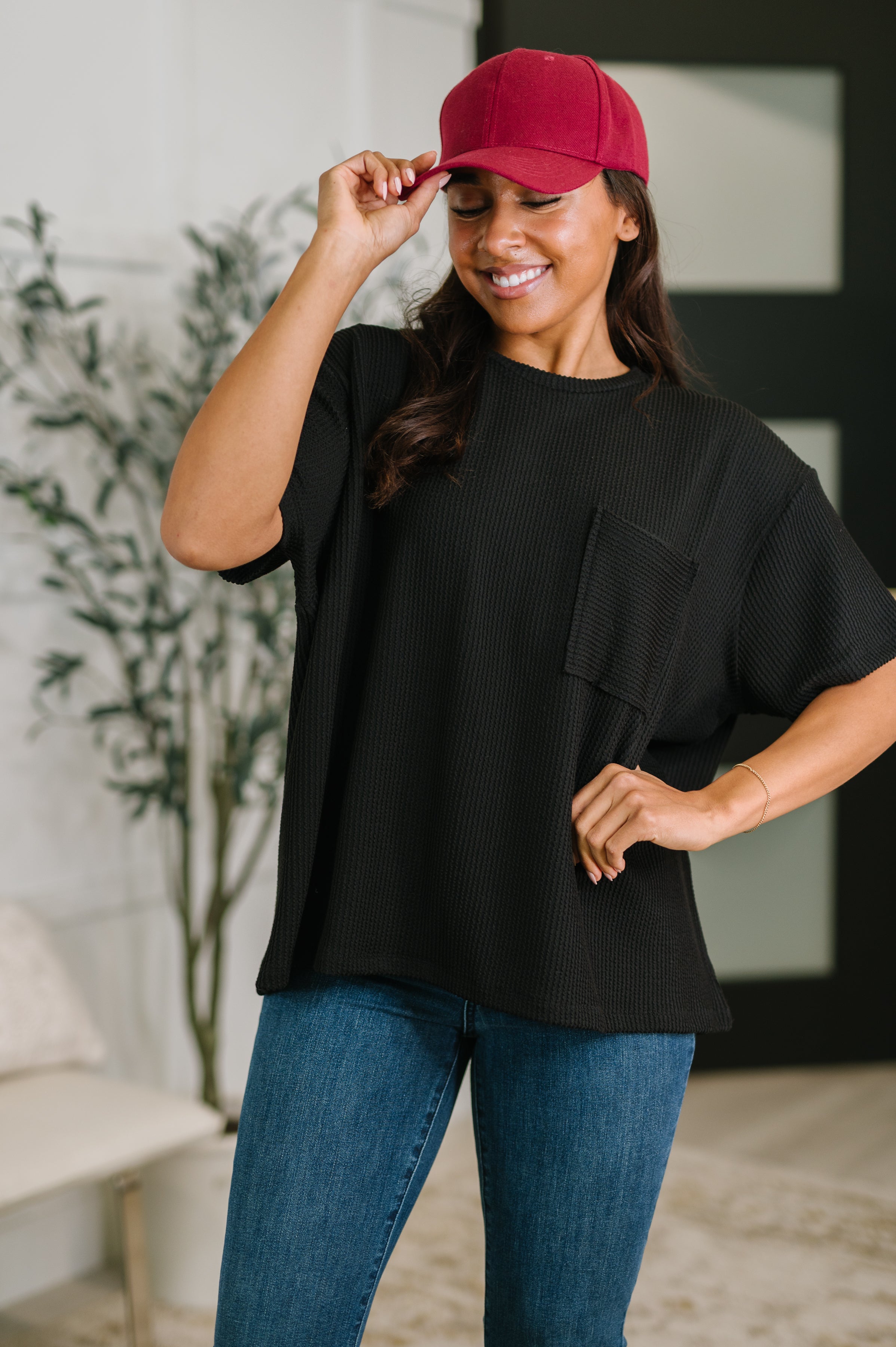 Not That complicated Textured Boxy Tee in Black-Womens-Stay Foxy Boutique, Florissant, Missouri
