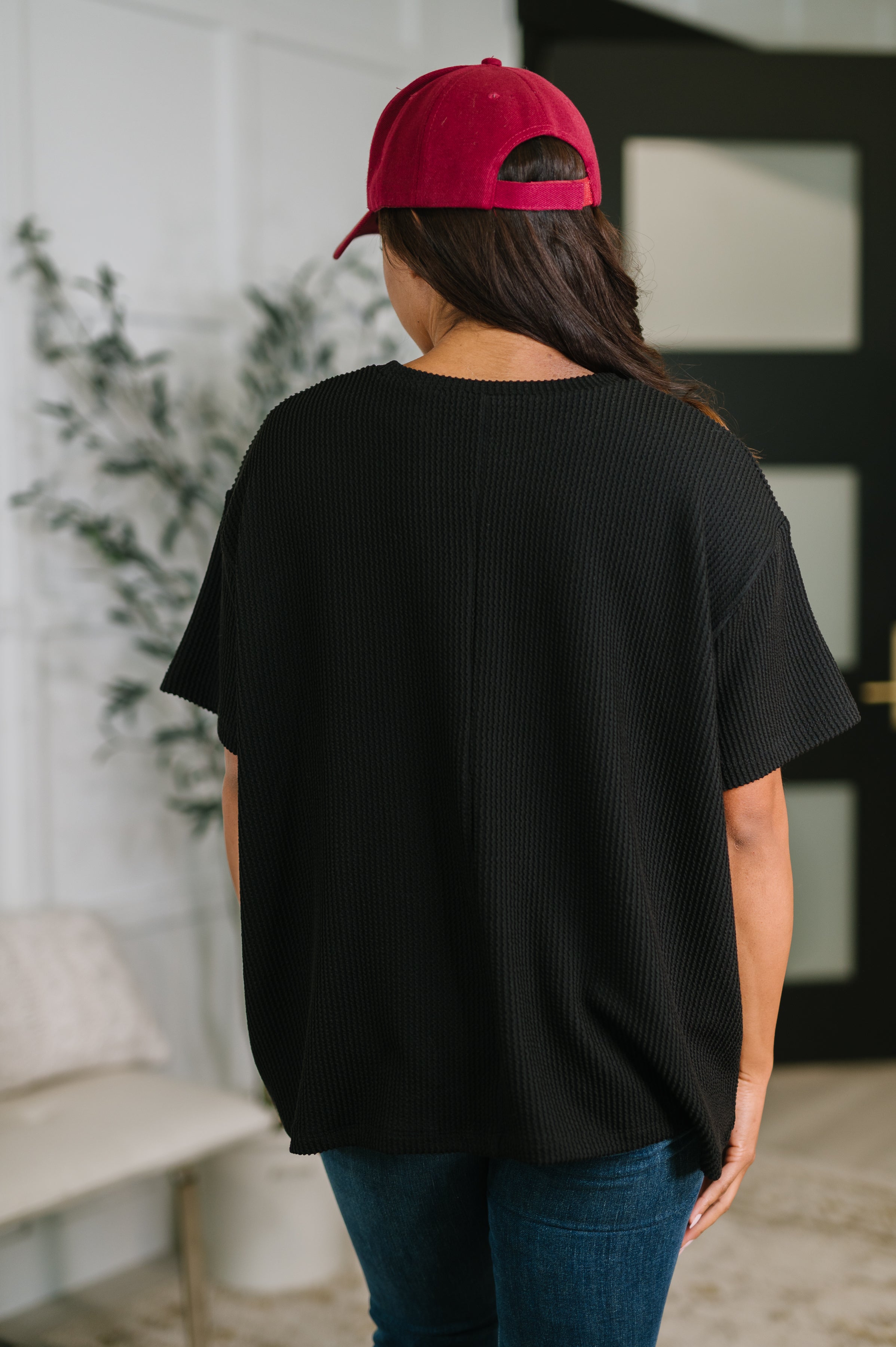 Not That complicated Textured Boxy Tee in Black-Womens-Stay Foxy Boutique, Florissant, Missouri