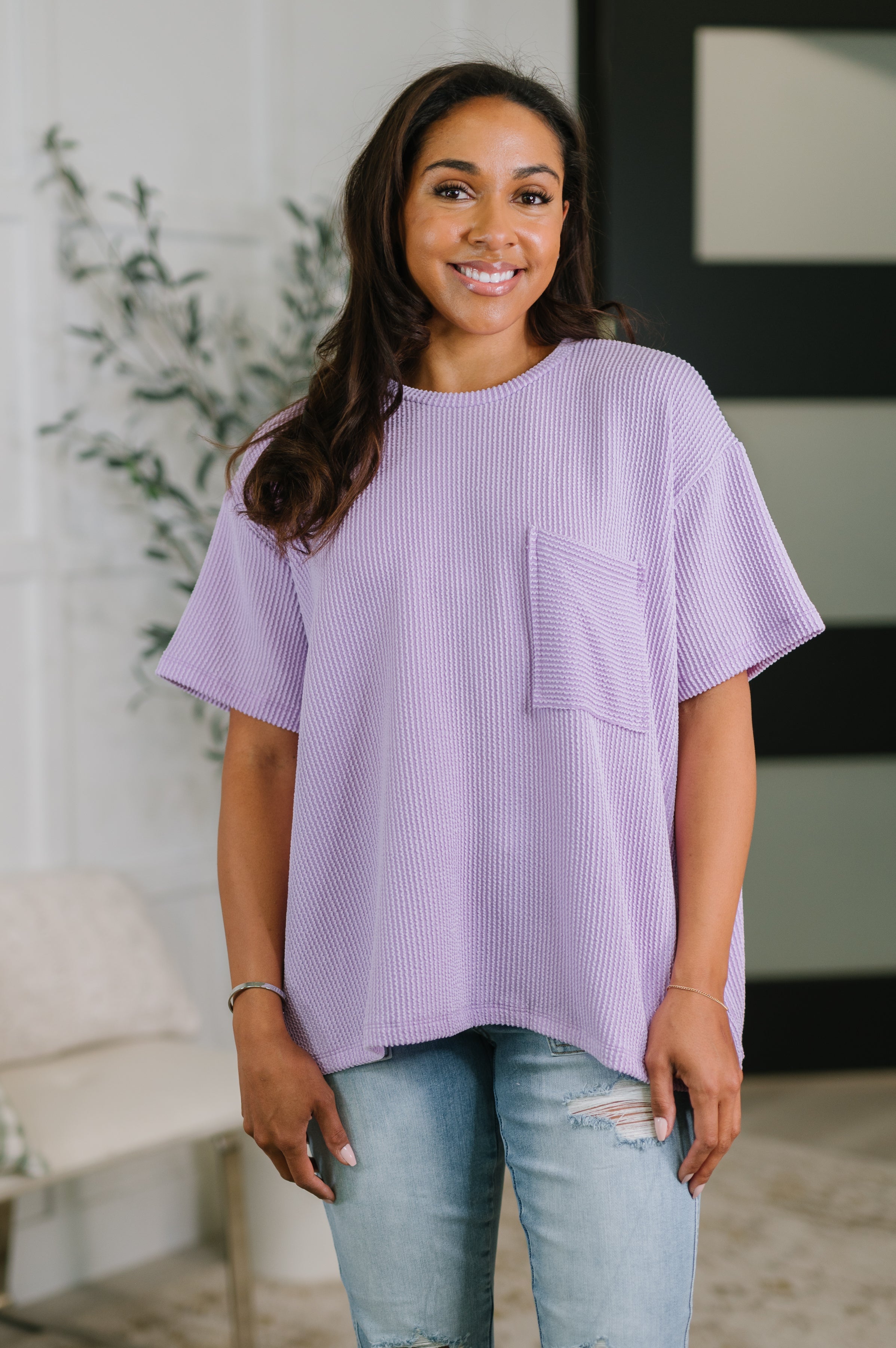 Not That complicated Textured Boxy Tee in Lavender-Womens-Stay Foxy Boutique, Florissant, Missouri
