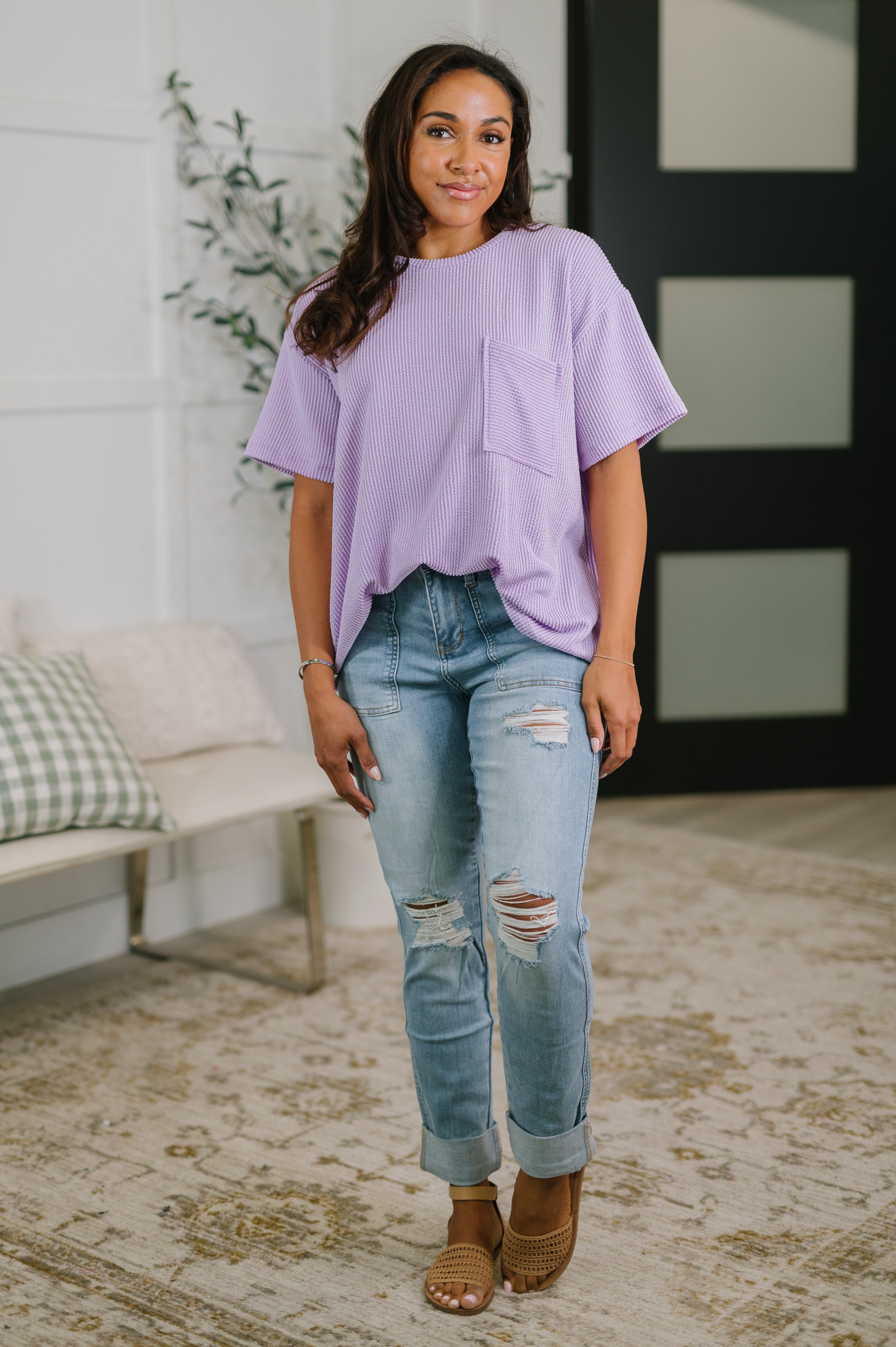 Not That complicated Textured Boxy Tee in Lavender-Womens-Stay Foxy Boutique, Florissant, Missouri