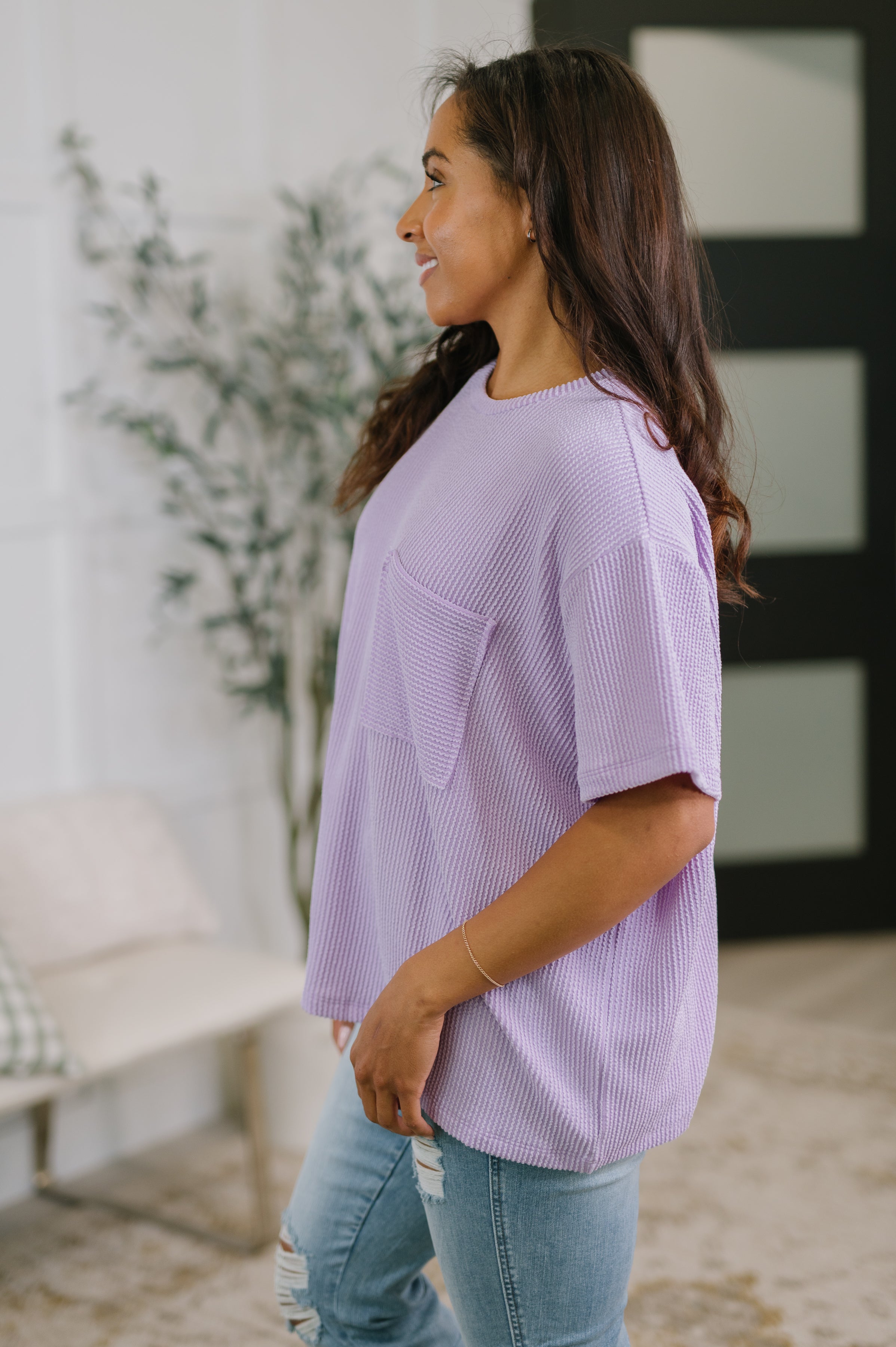 Not That complicated Textured Boxy Tee in Lavender-Womens-Stay Foxy Boutique, Florissant, Missouri