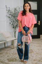 Not That complicated Textured Boxy Tee in Salmon-Womens-Stay Foxy Boutique, Florissant, Missouri