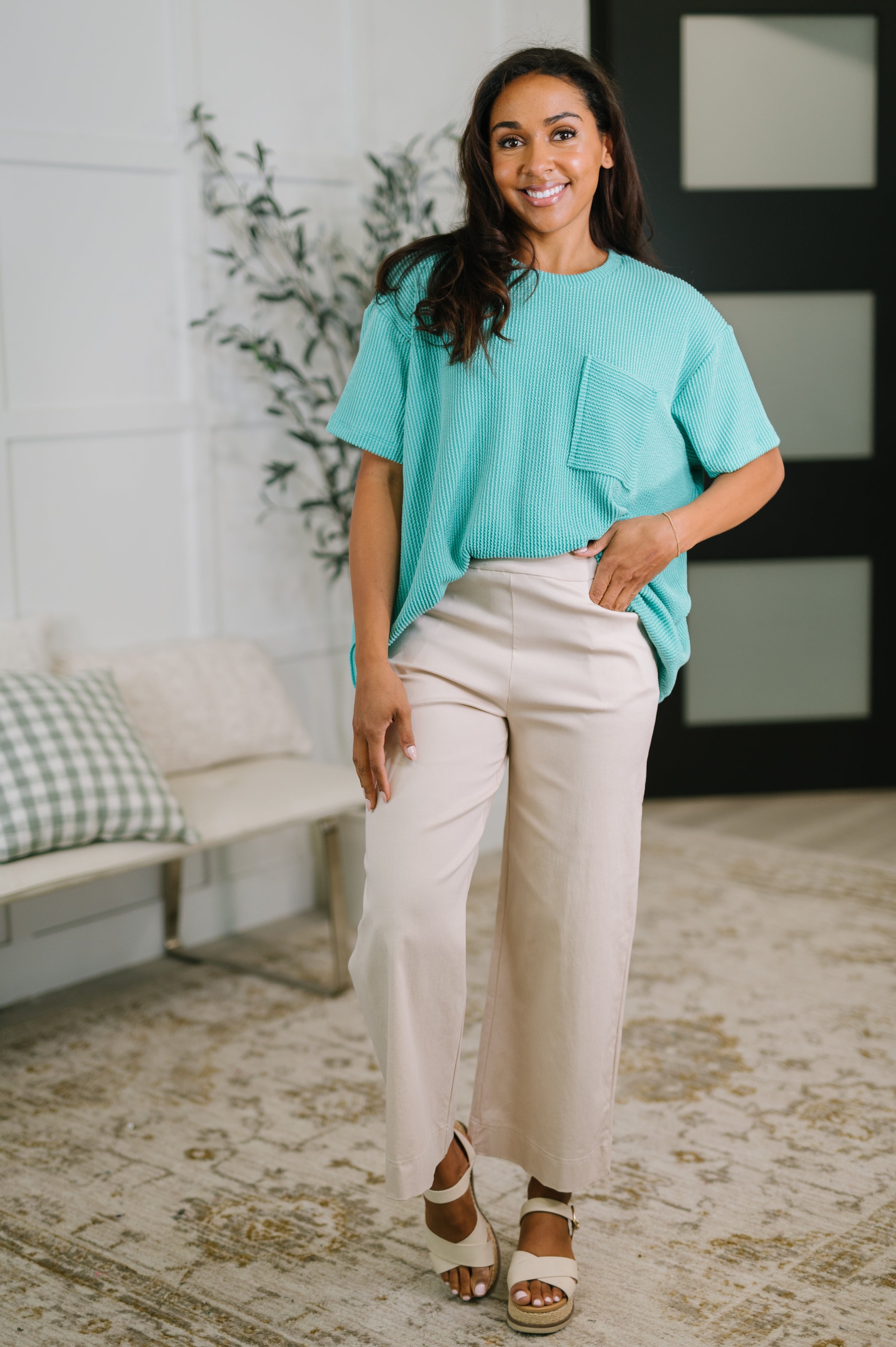 Not That Complicated Textured Boxy Tee in Turquoise-Womens-Stay Foxy Boutique, Florissant, Missouri
