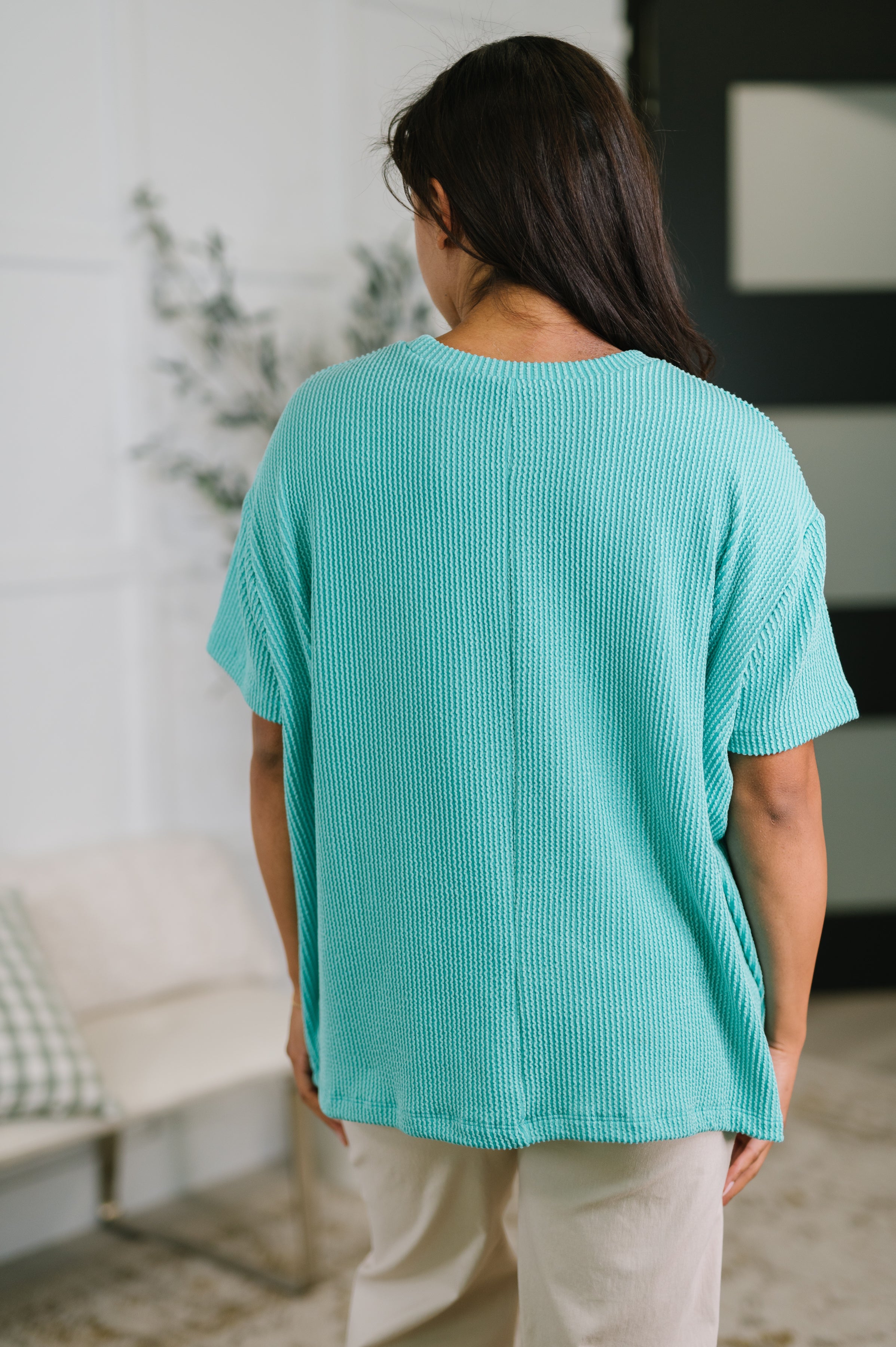 Not That Complicated Textured Boxy Tee in Turquoise-Womens-Stay Foxy Boutique, Florissant, Missouri