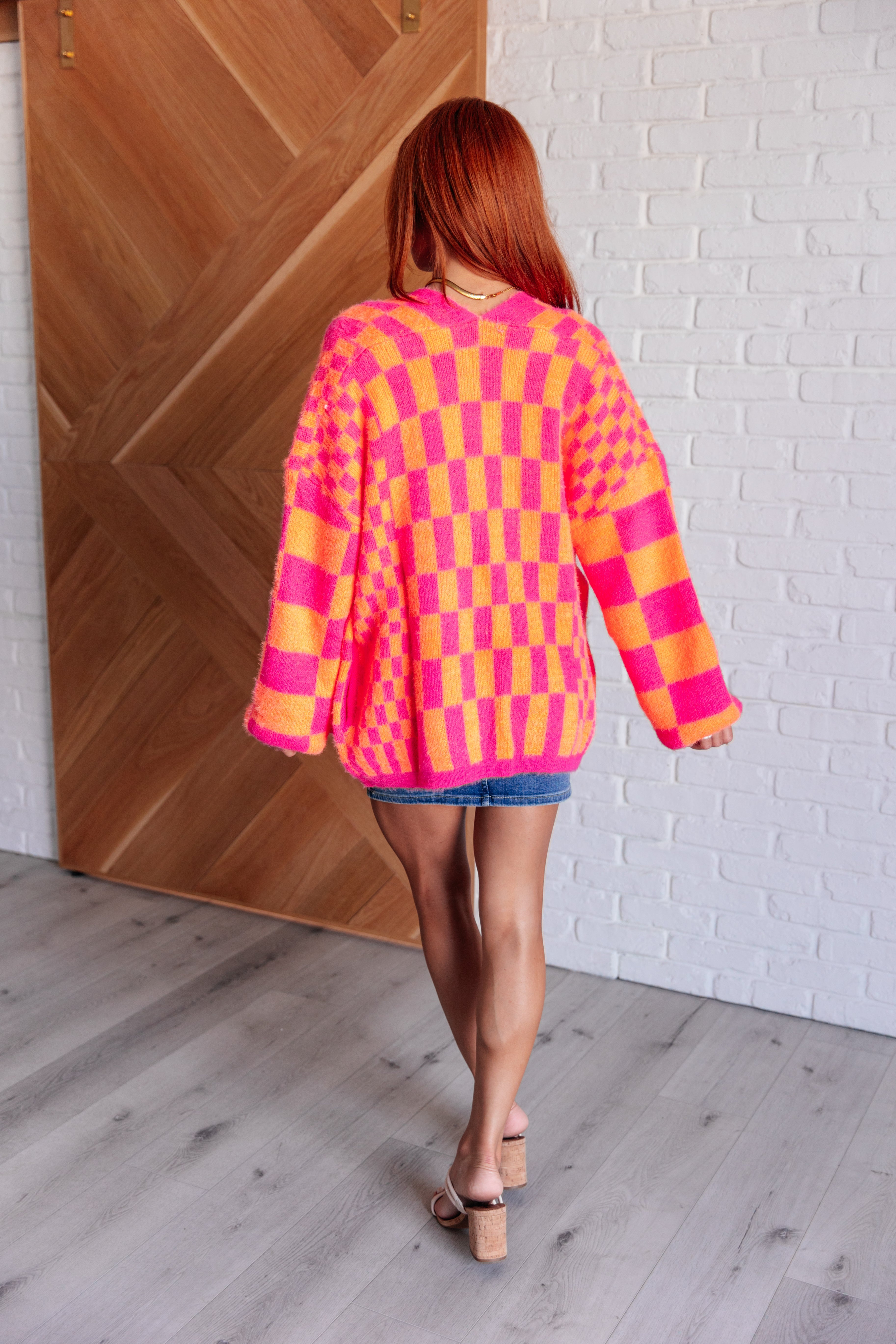 Noticed in Neon Checkered Cardigan in Pink and Orange-Womens-Stay Foxy Boutique, Florissant, Missouri