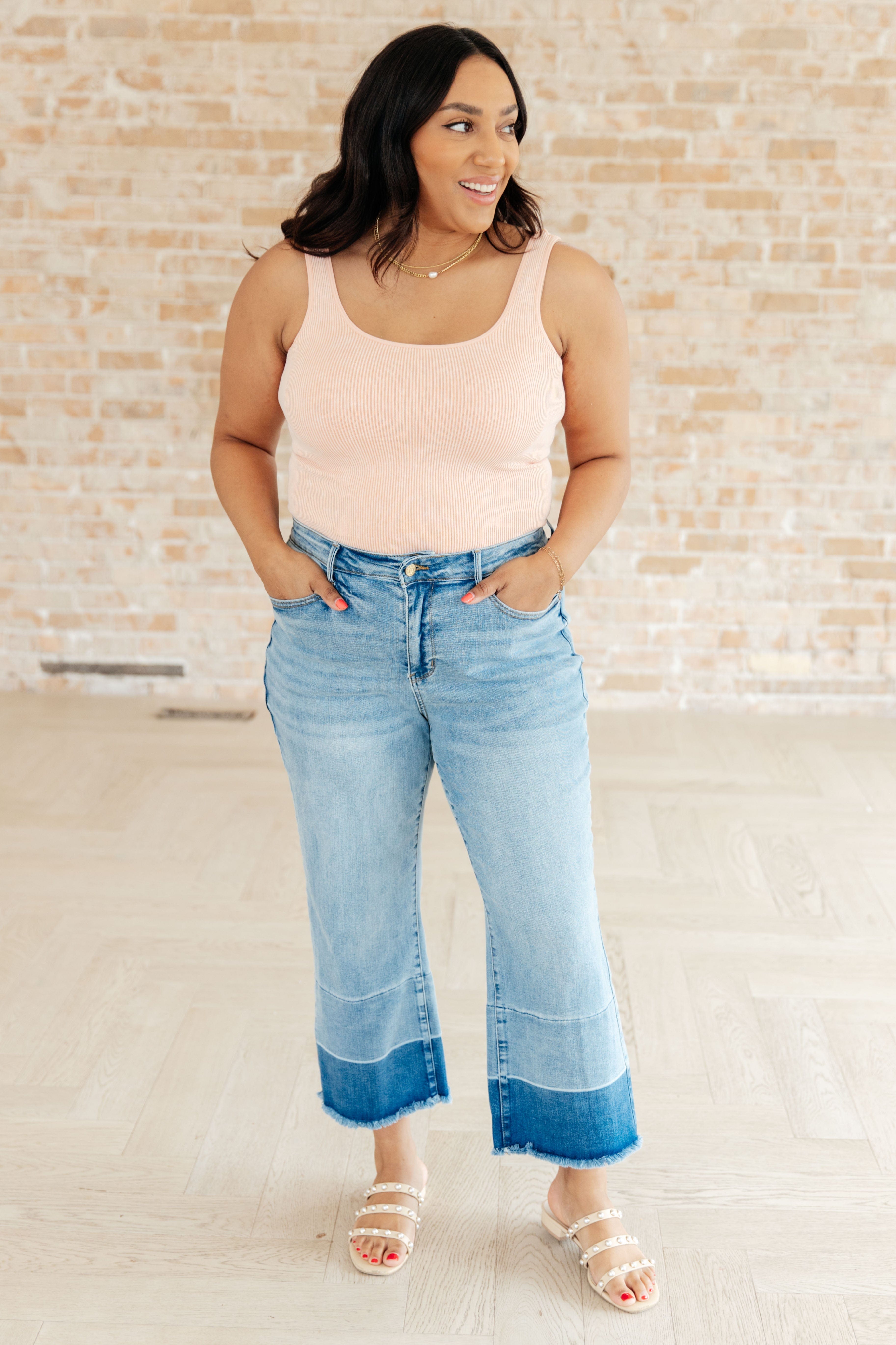 Olivia High Rise Wide Leg Crop Jeans in Medium Wash-Bottoms-Stay Foxy Boutique, Florissant, Missouri