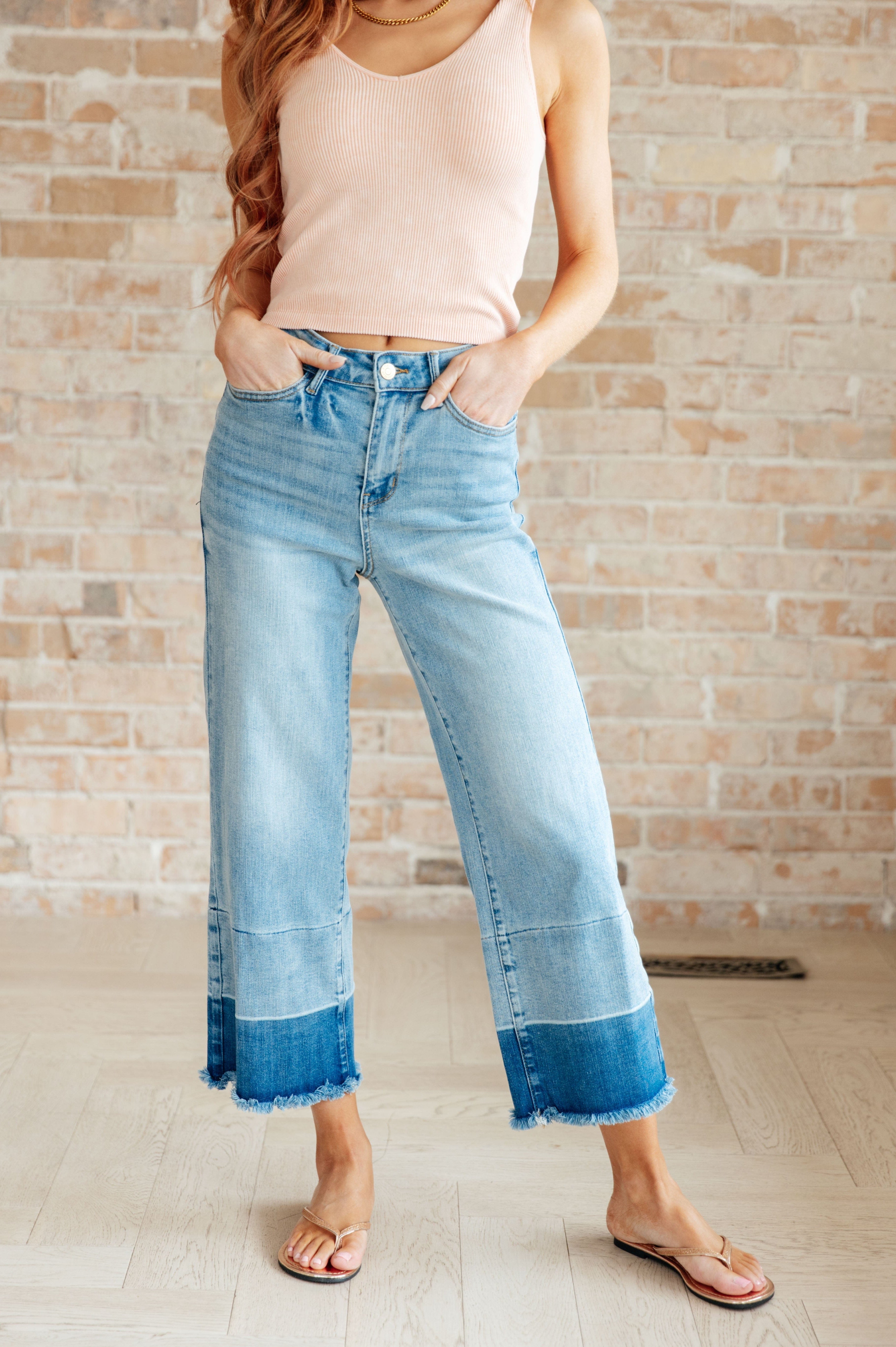 Olivia High Rise Wide Leg Crop Jeans in Medium Wash-Bottoms-Stay Foxy Boutique, Florissant, Missouri