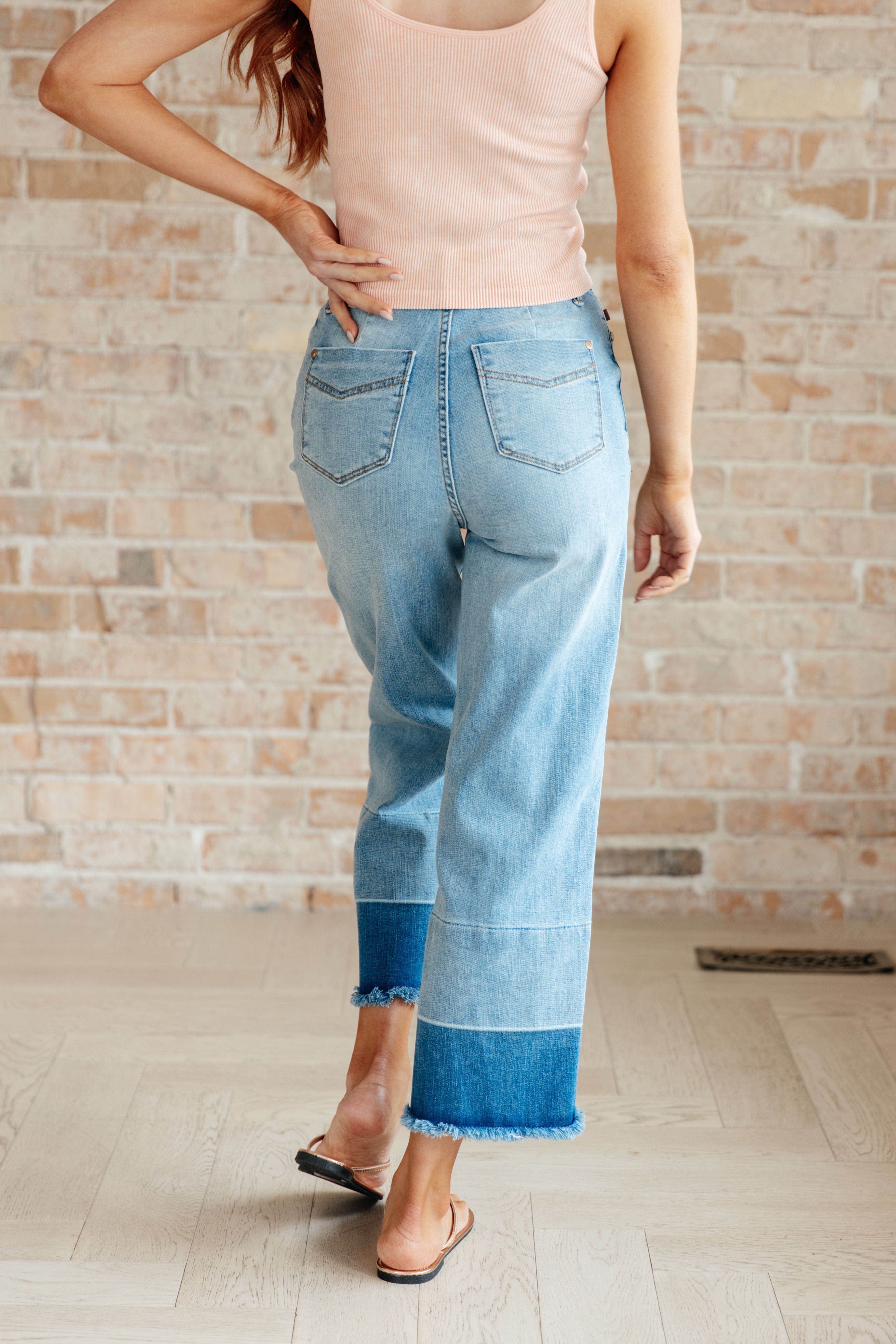 Olivia High Rise Wide Leg Crop Jeans in Medium Wash-Bottoms-Stay Foxy Boutique, Florissant, Missouri