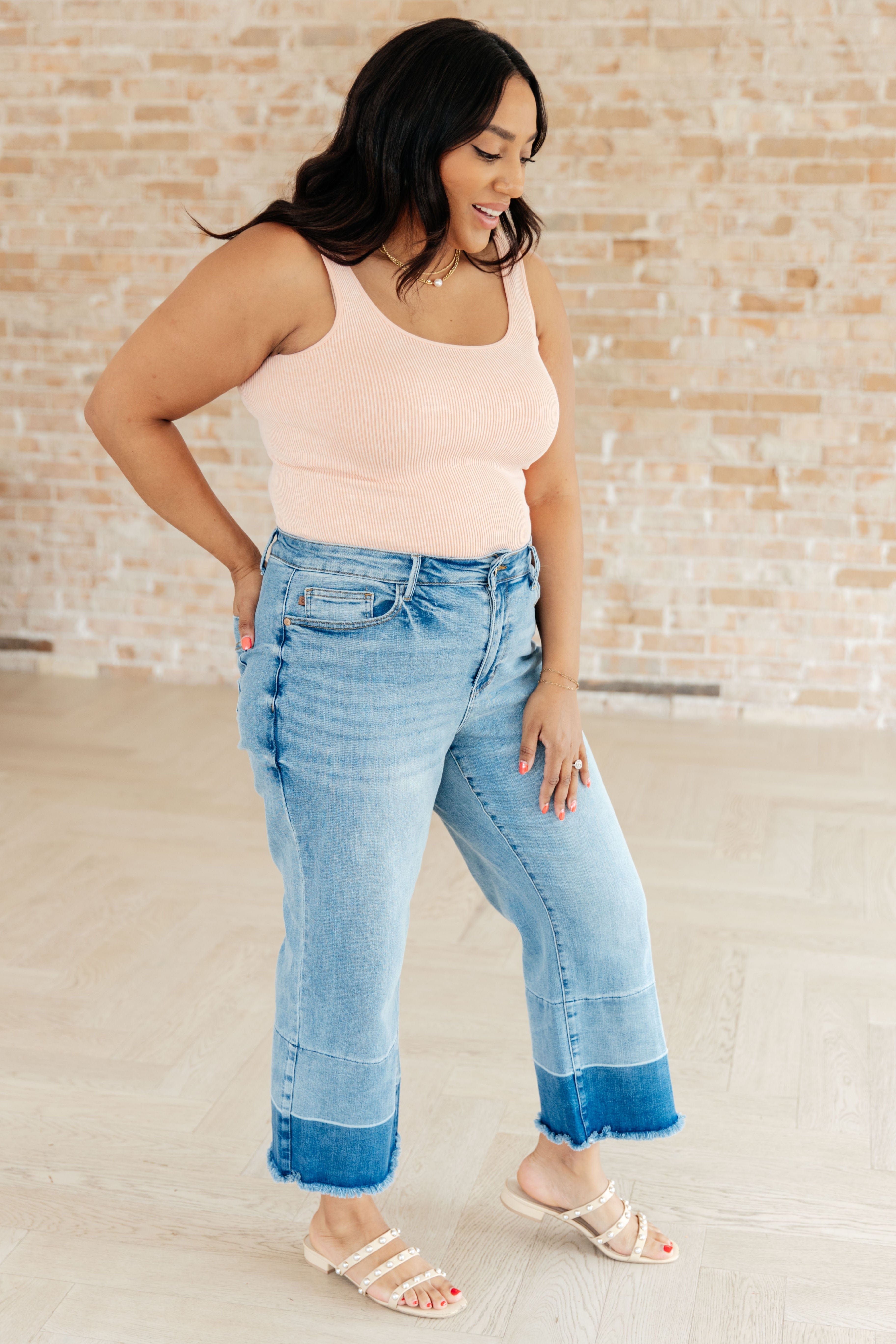 Olivia High Rise Wide Leg Crop Jeans in Medium Wash-Bottoms-Stay Foxy Boutique, Florissant, Missouri