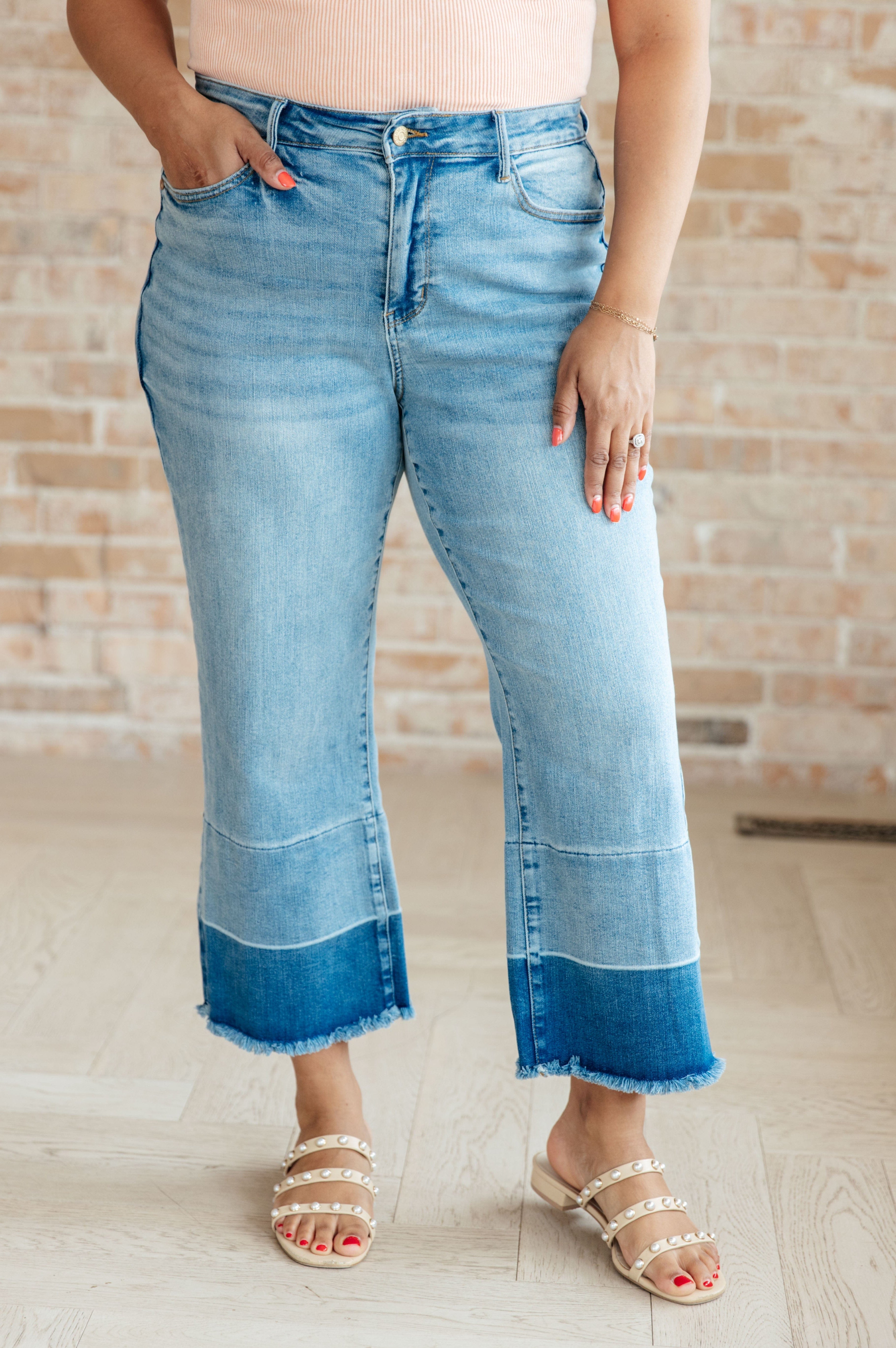 Olivia High Rise Wide Leg Crop Jeans in Medium Wash-Bottoms-Stay Foxy Boutique, Florissant, Missouri