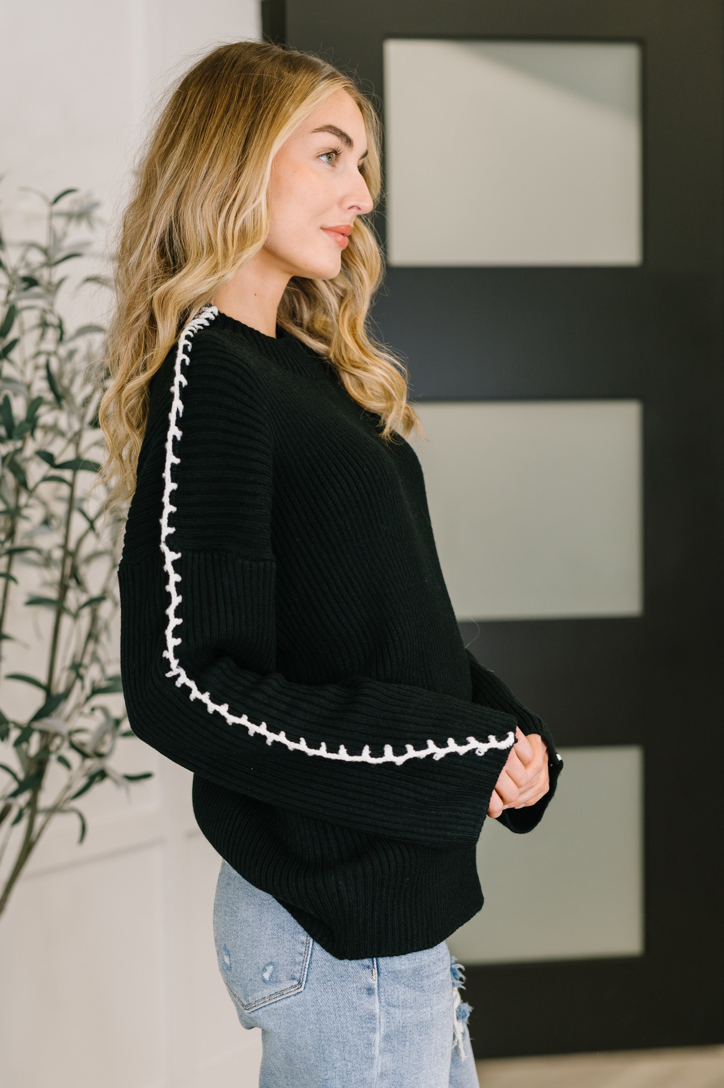 One Stitch at a Time Pullover in Black-Womens-Stay Foxy Boutique, Florissant, Missouri