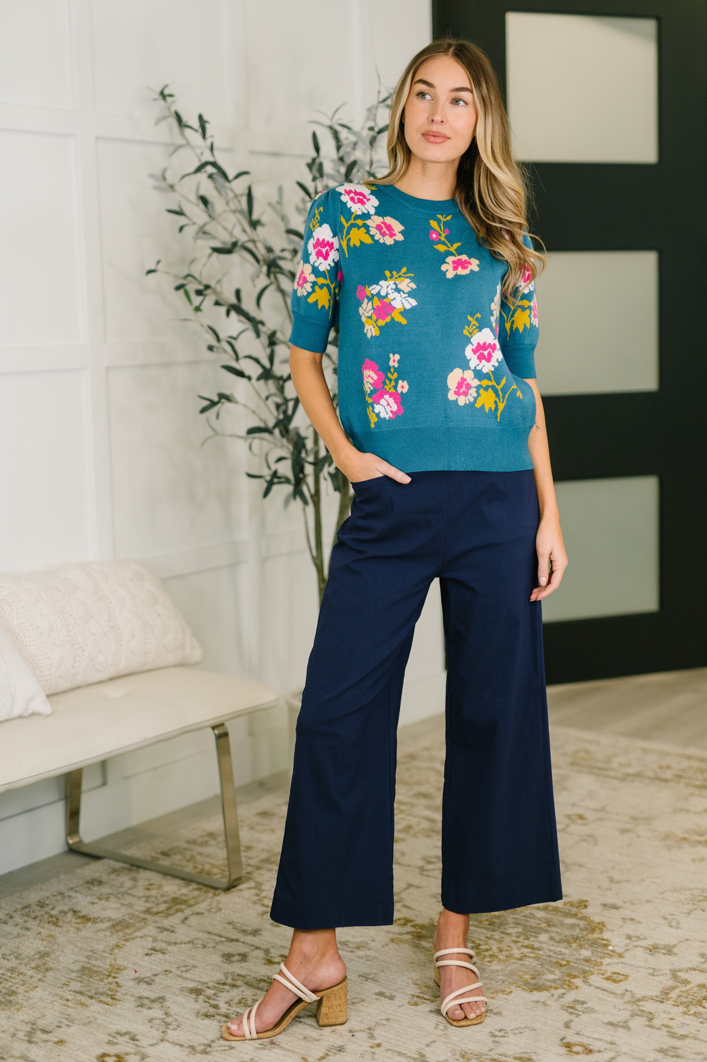 Only Pair High Waisted Wide Leg Bottoms in Navy-Womens-Stay Foxy Boutique, Florissant, Missouri