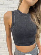 Over and Out Cropped Ribbed Tank in Black-Womens-Stay Foxy Boutique, Florissant, Missouri