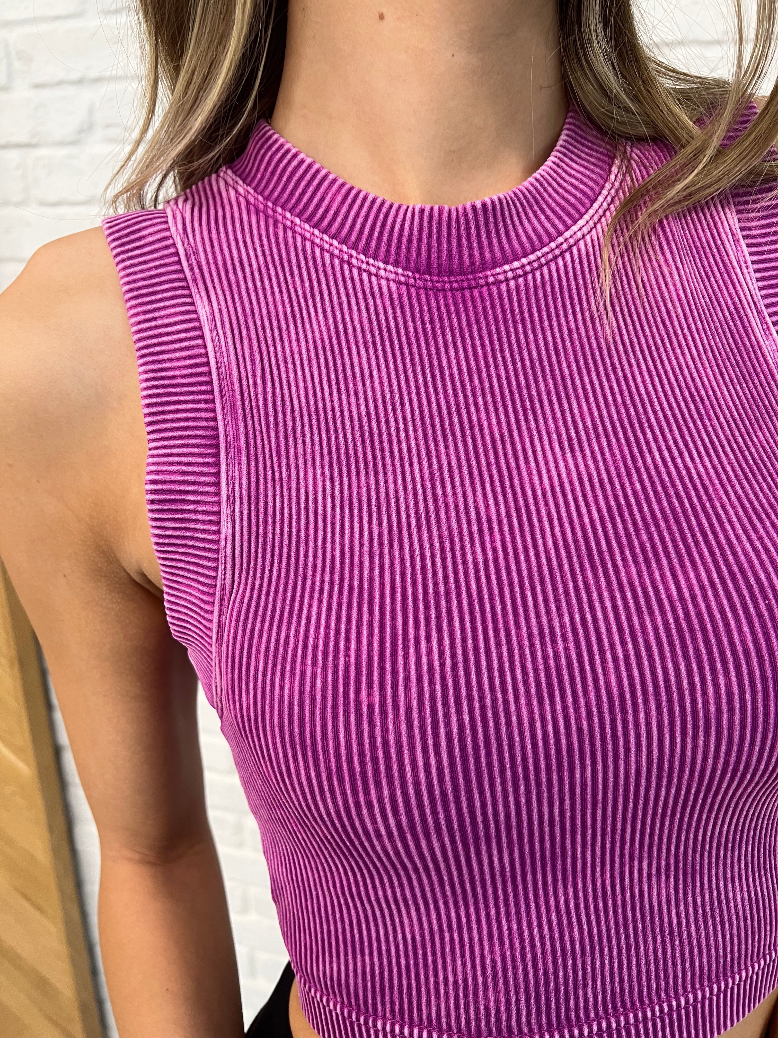 Over and Out Cropped Ribbed Tank in Lt Plum-Womens-Stay Foxy Boutique, Florissant, Missouri