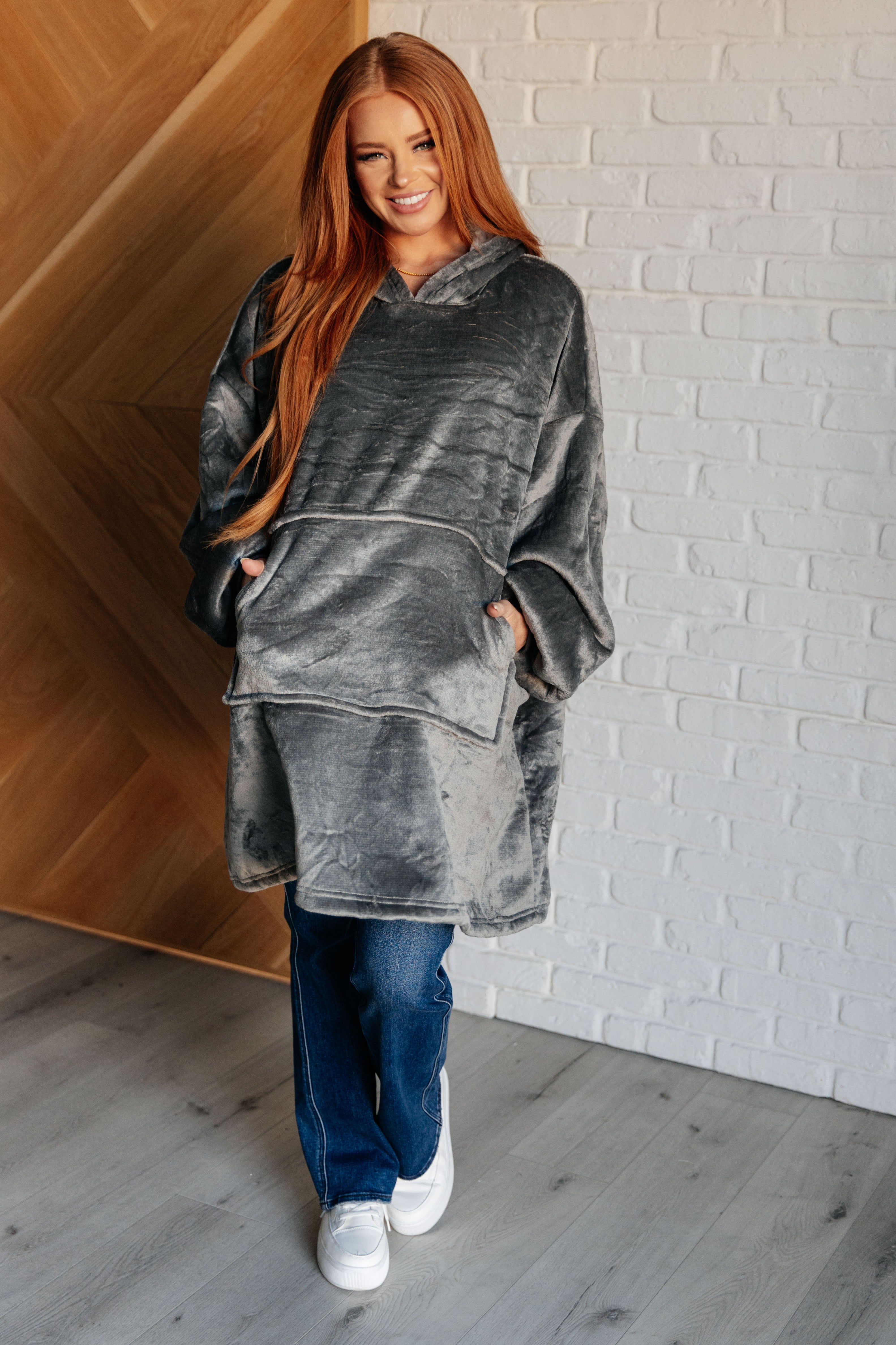 Oversized Velour Blanket Hoodie in Gray-Layers-Stay Foxy Boutique, Florissant, Missouri