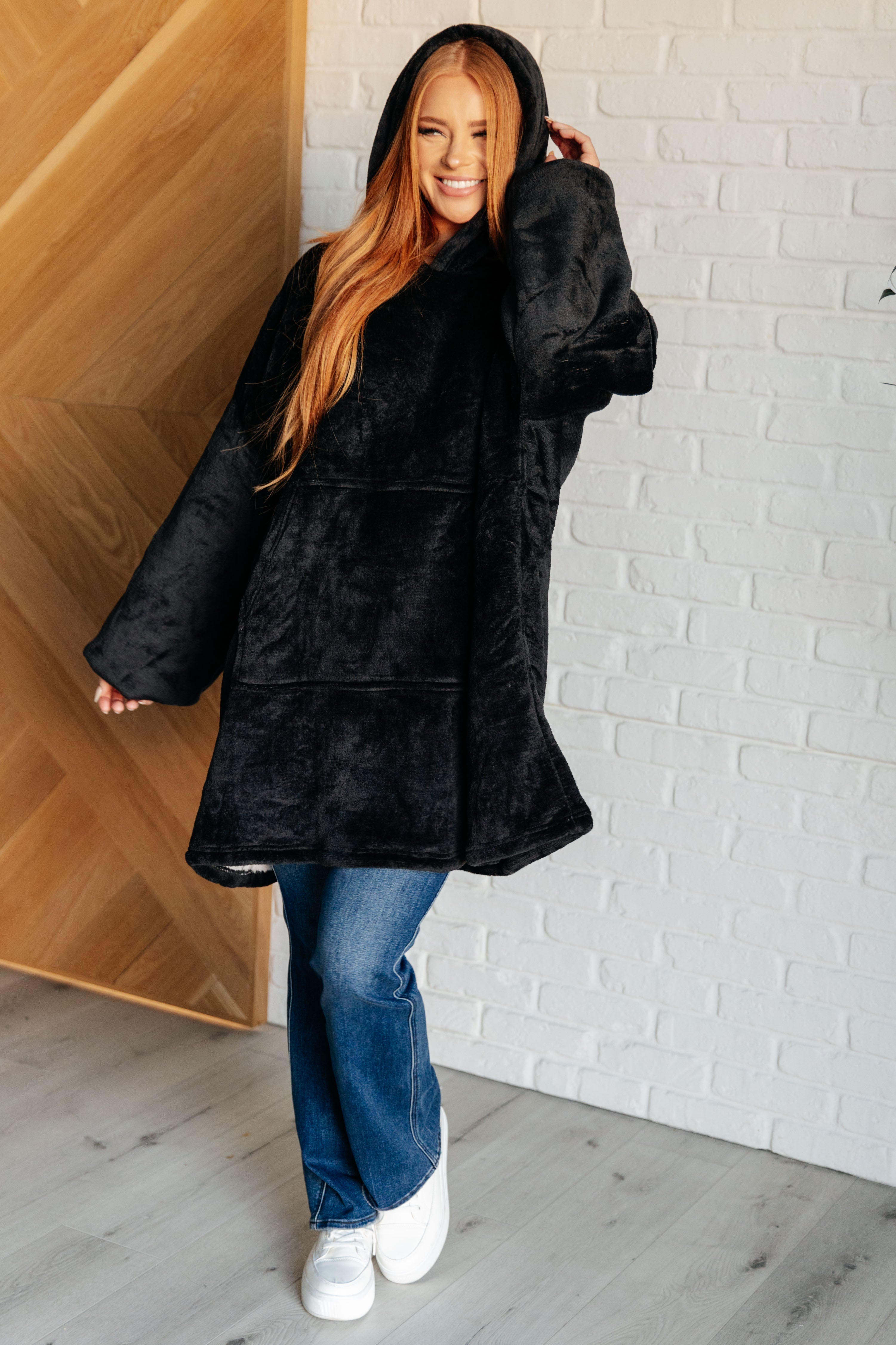 Oversized Velour Blanket Hoodie in Black-Layers-Stay Foxy Boutique, Florissant, Missouri