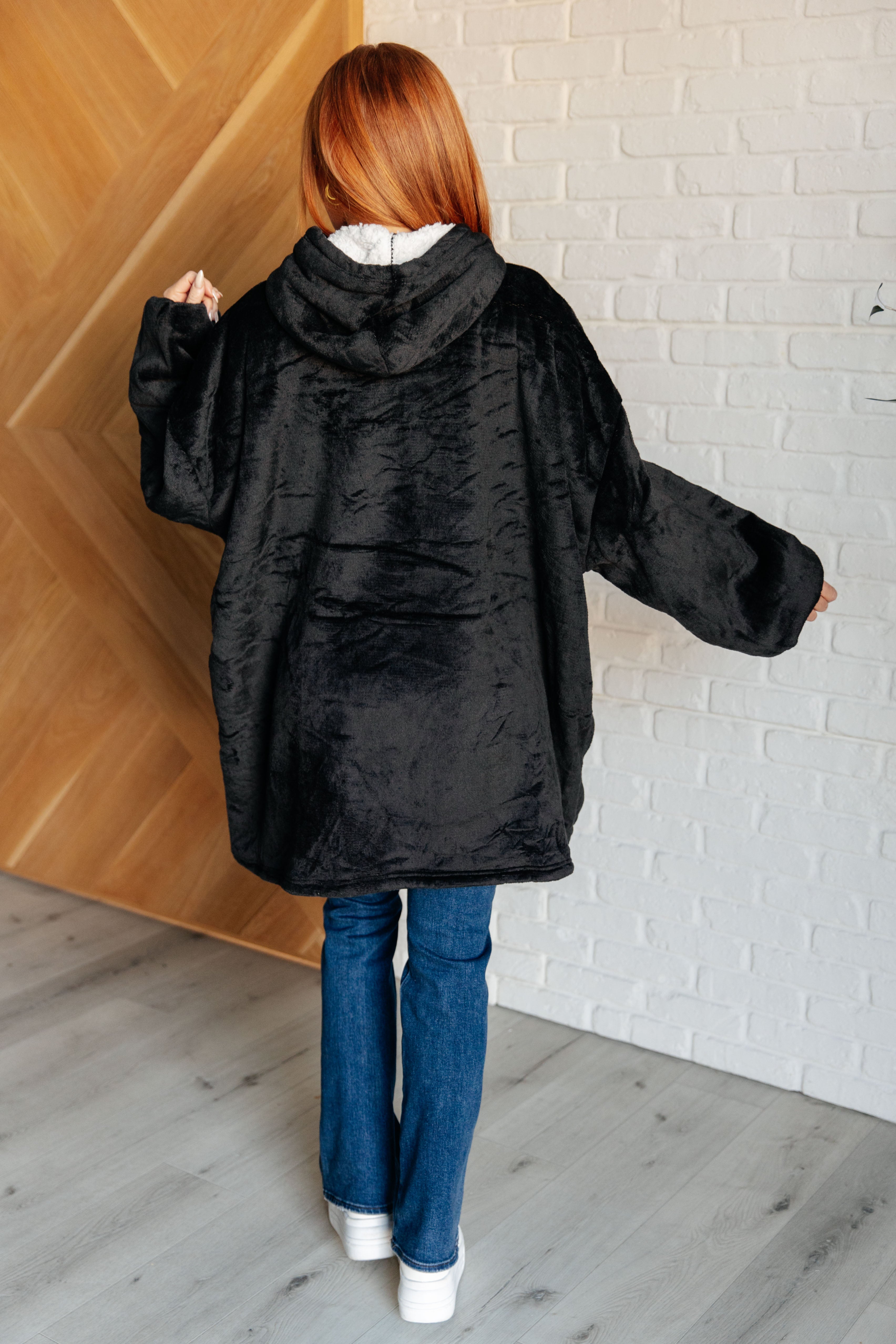 Oversized Velour Blanket Hoodie in Black-Layers-Stay Foxy Boutique, Florissant, Missouri