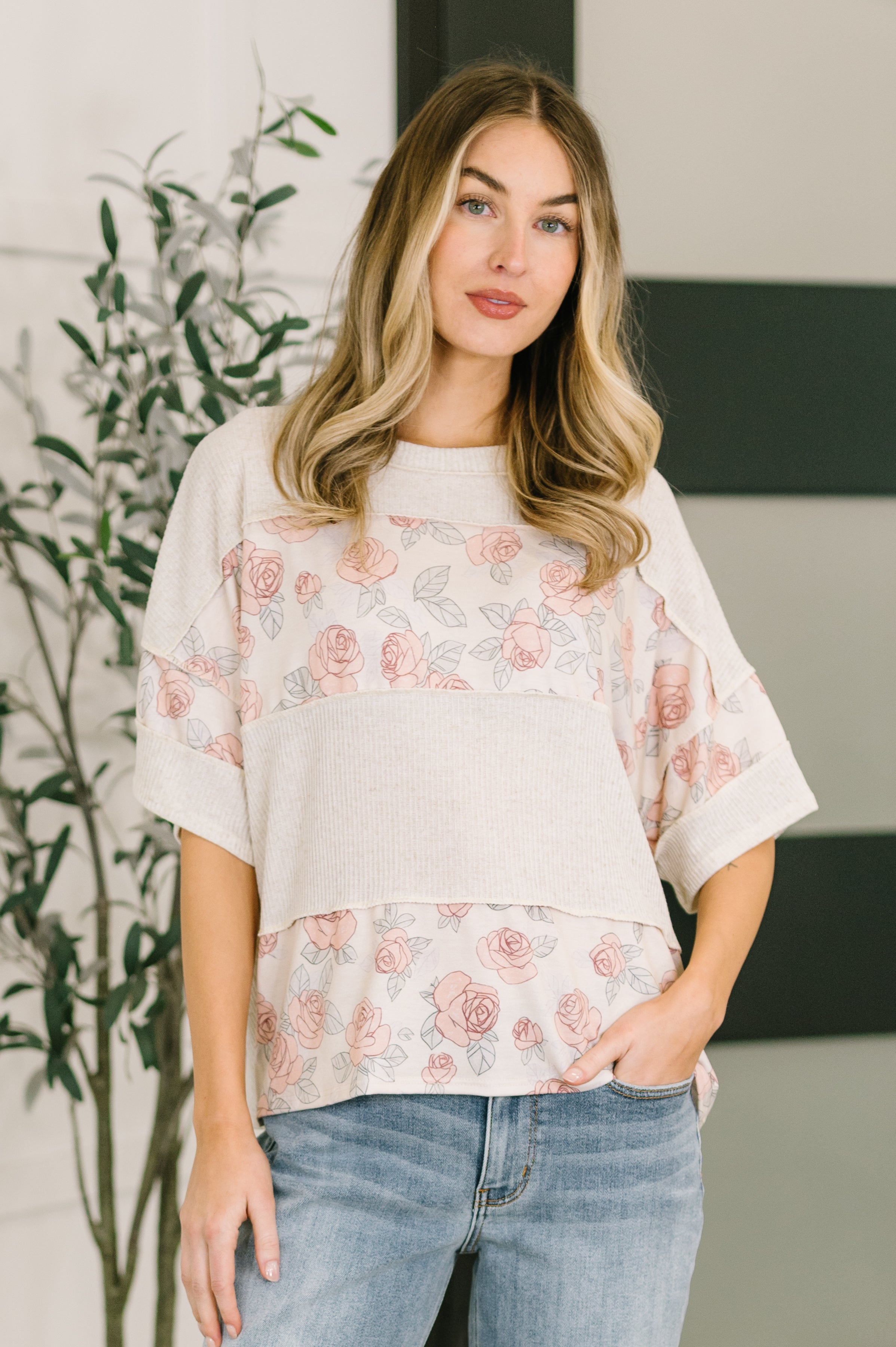 Painting the Roses Color Block Relaxed Top-Womens-Stay Foxy Boutique, Florissant, Missouri