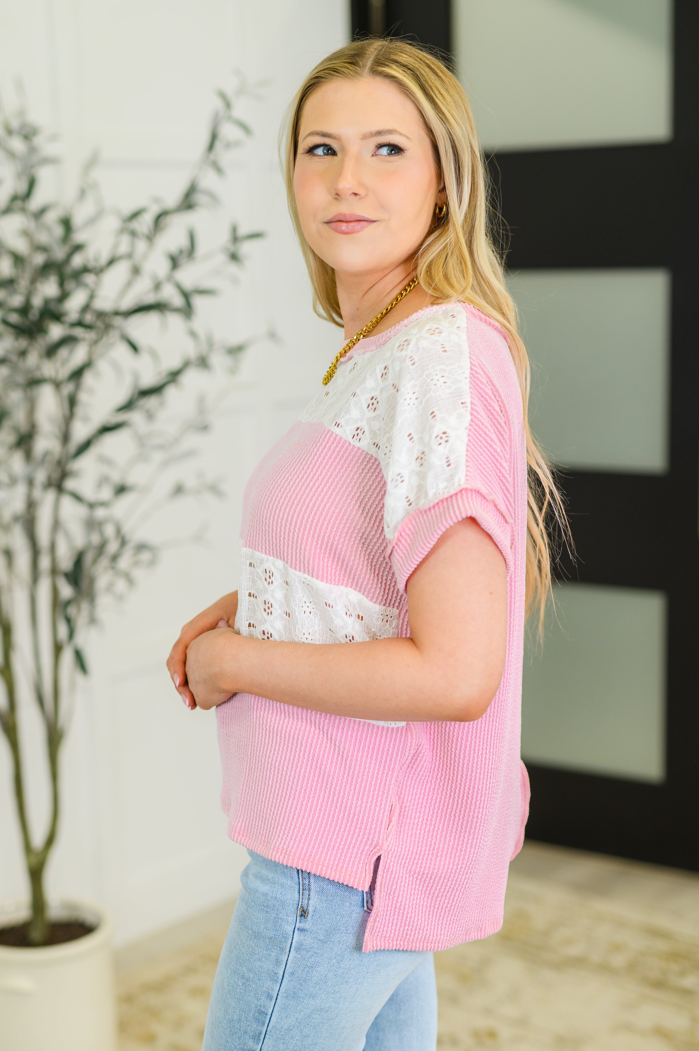 Parlour Picnic Color Block Knit Top in Pink-Womens-Stay Foxy Boutique, Florissant, Missouri