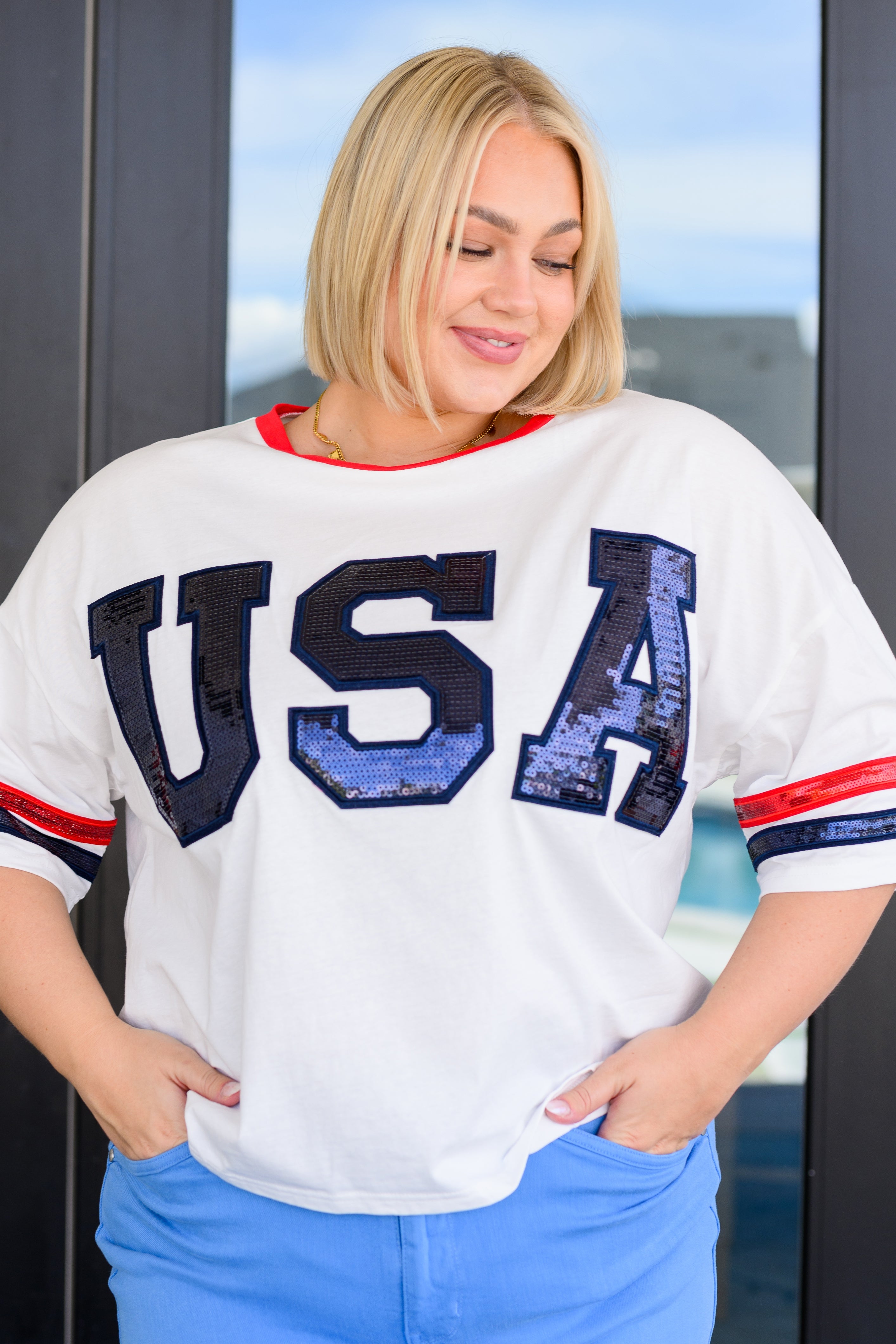Party In The USA Drop Shoulder Top-Tops-Stay Foxy Boutique, Florissant, Missouri