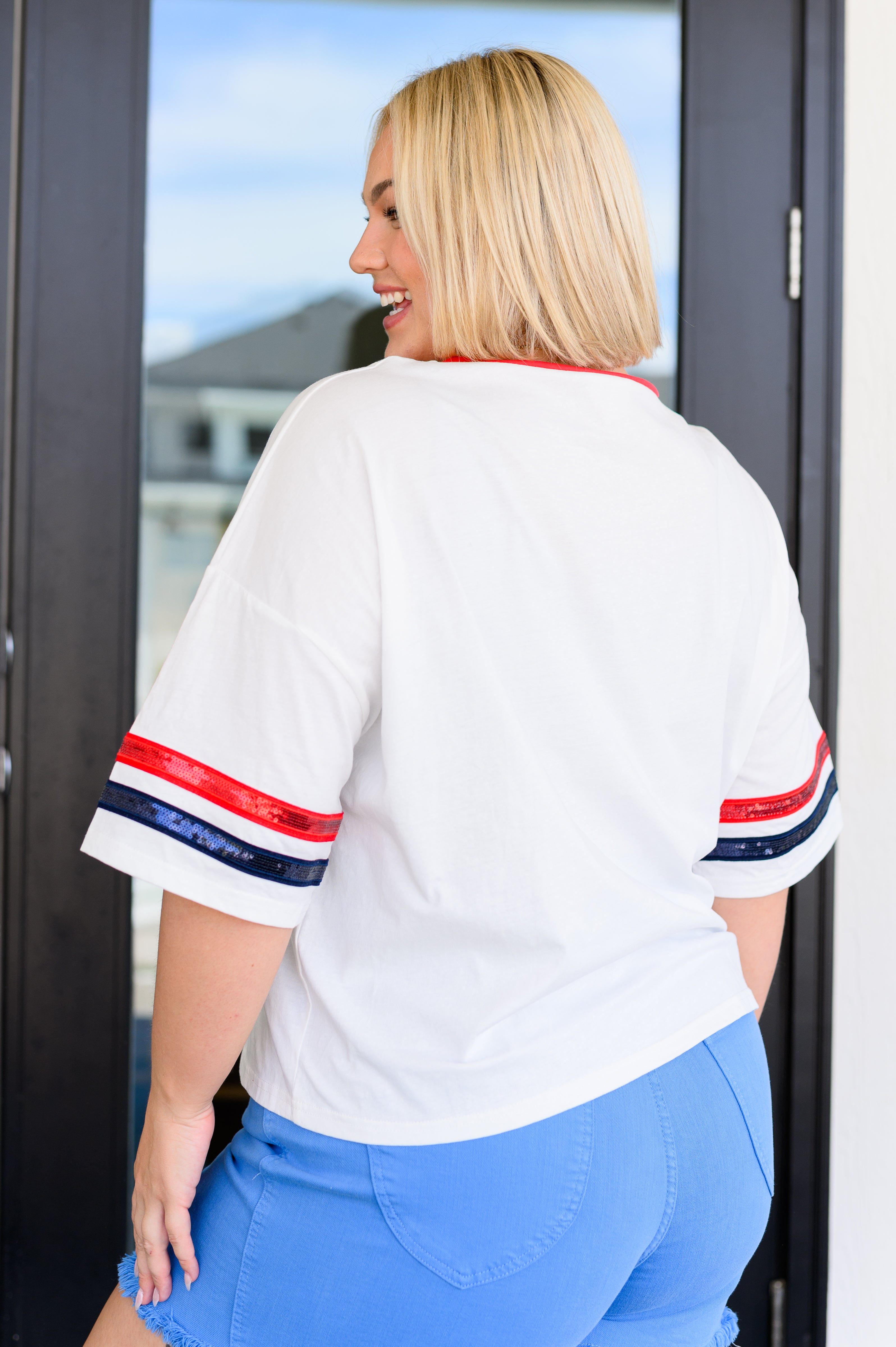 Party In The USA Drop Shoulder Top-Tops-Stay Foxy Boutique, Florissant, Missouri