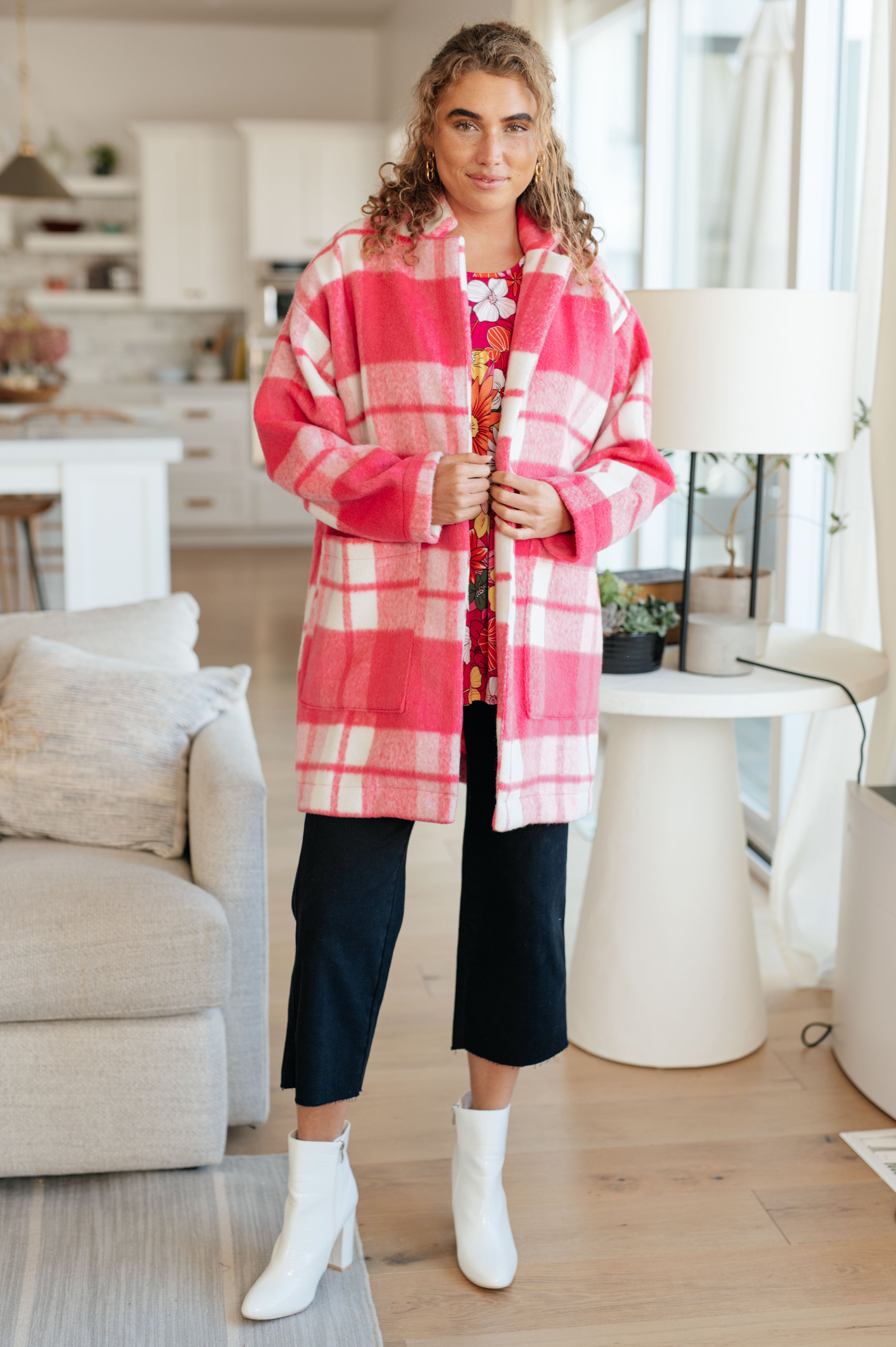 Passion in Plaid Coat in Pink-Layers-Stay Foxy Boutique, Florissant, Missouri