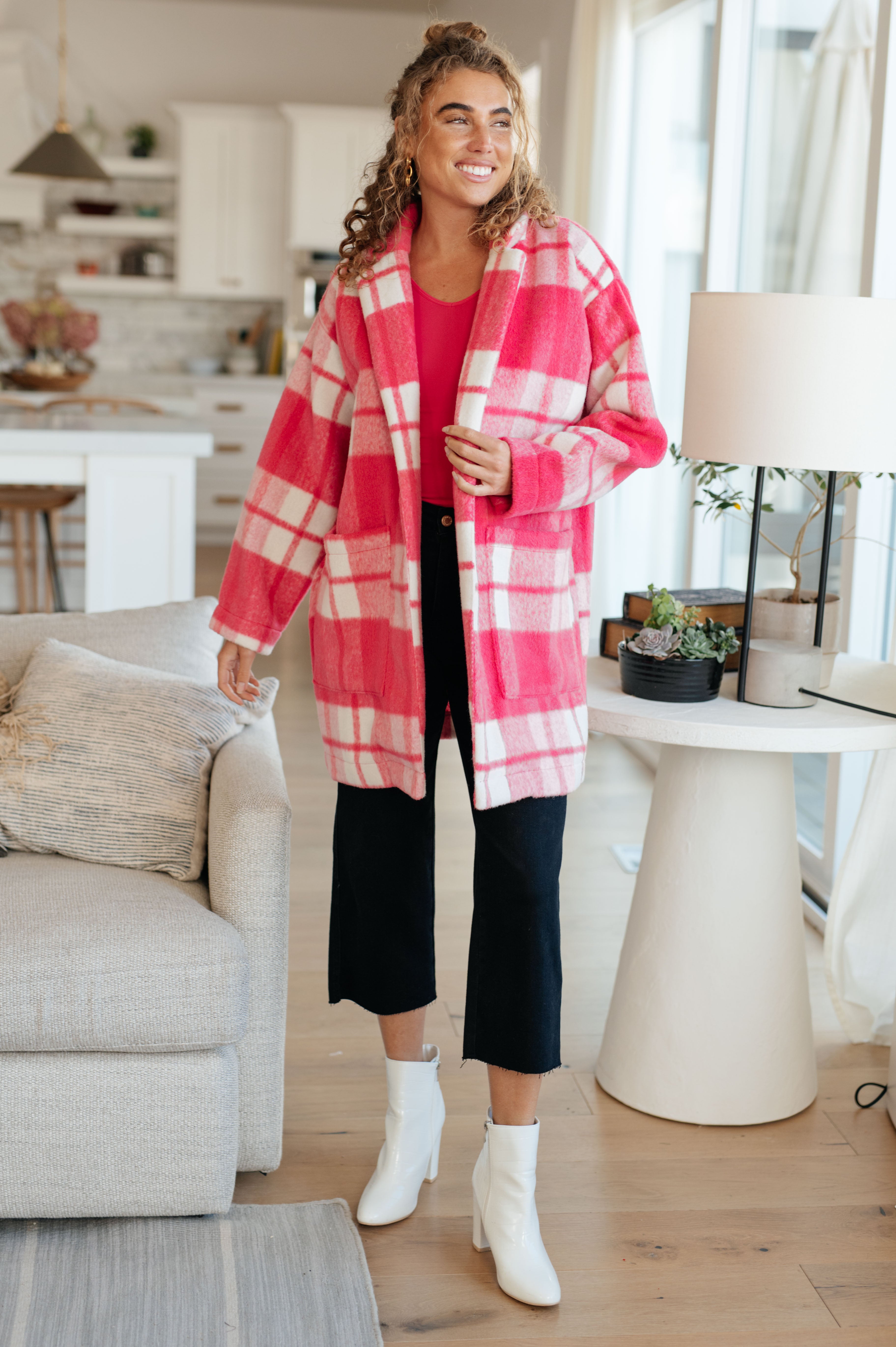 Passion in Plaid Coat in Pink-Layers-Stay Foxy Boutique, Florissant, Missouri