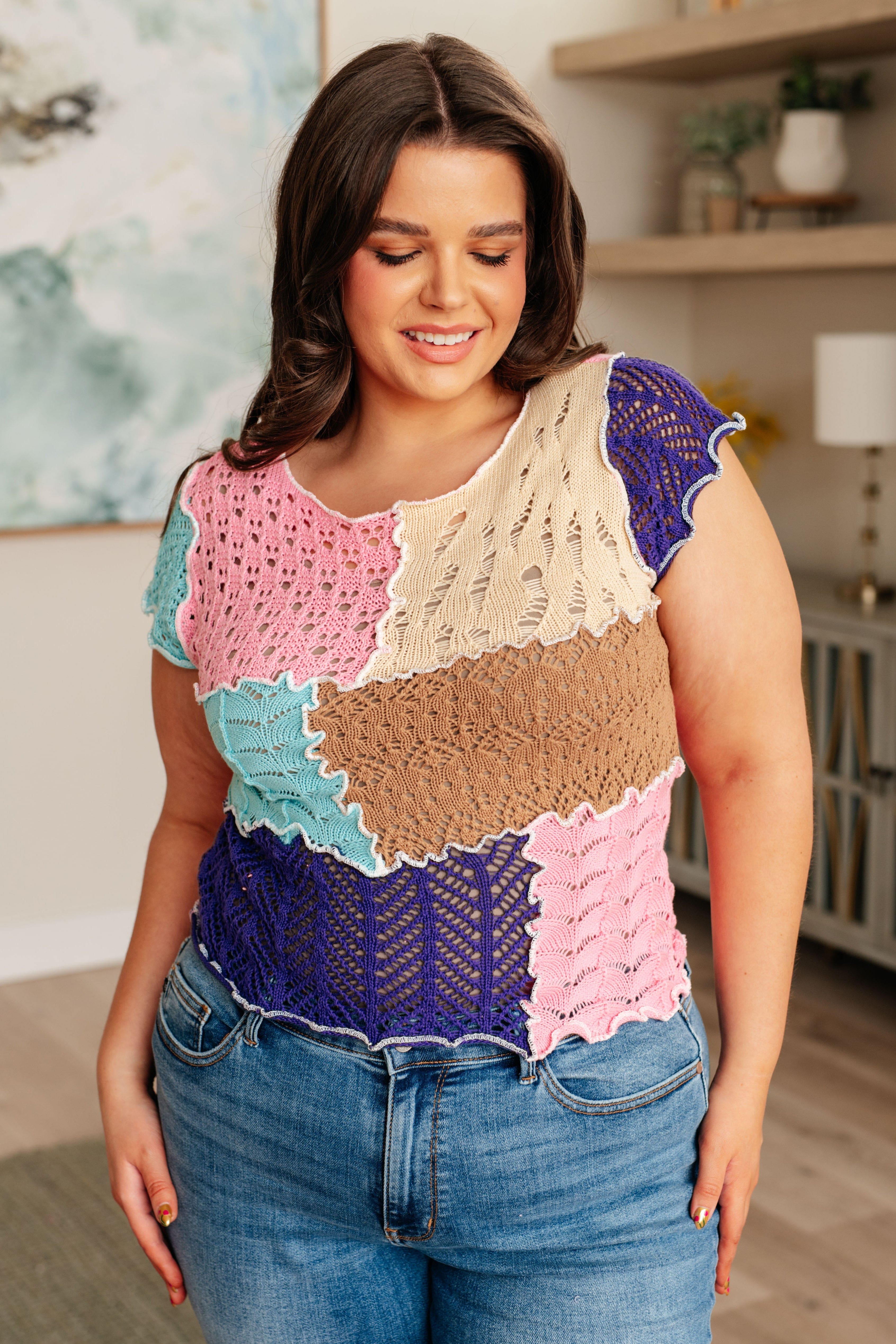 Patch Me Up Patchwork Knit Top-Tops-Stay Foxy Boutique, Florissant, Missouri