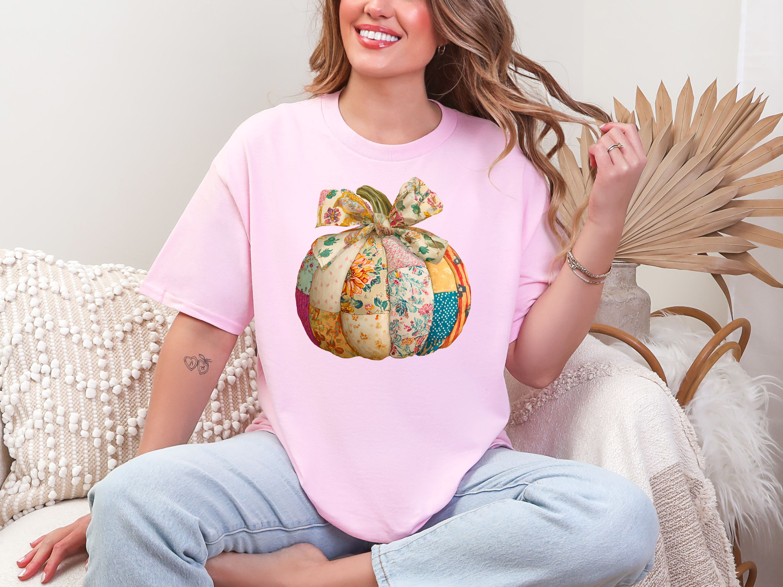 Patchwork Pumpkin Graphic Tee in Two Colors-Womens-Stay Foxy Boutique, Florissant, Missouri