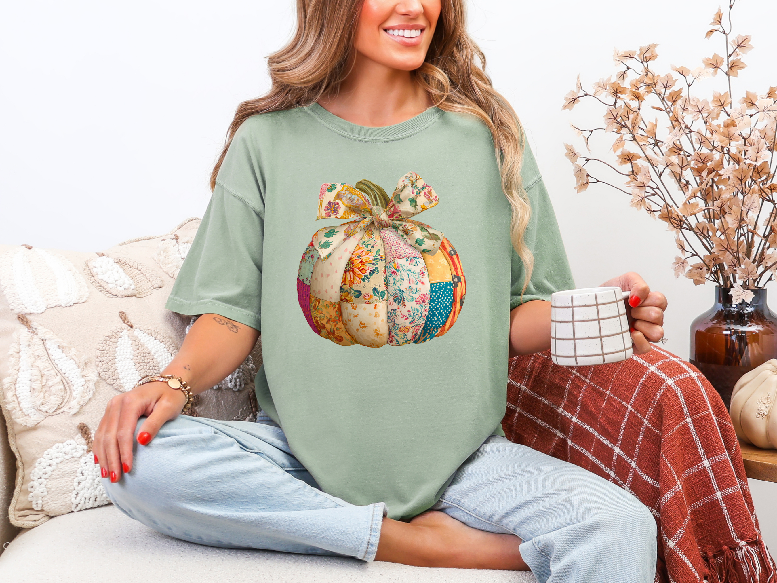 Patchwork Pumpkin Graphic Tee in Two Colors-Womens-Stay Foxy Boutique, Florissant, Missouri