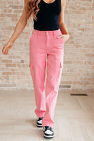 Peggy High Rise Cargo Straight Jeans in Pink-Womens-Stay Foxy Boutique, Florissant, Missouri