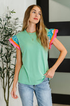 Petals & Poise Floral Flutter Sleeve Top in Green-Womens-Stay Foxy Boutique, Florissant, Missouri