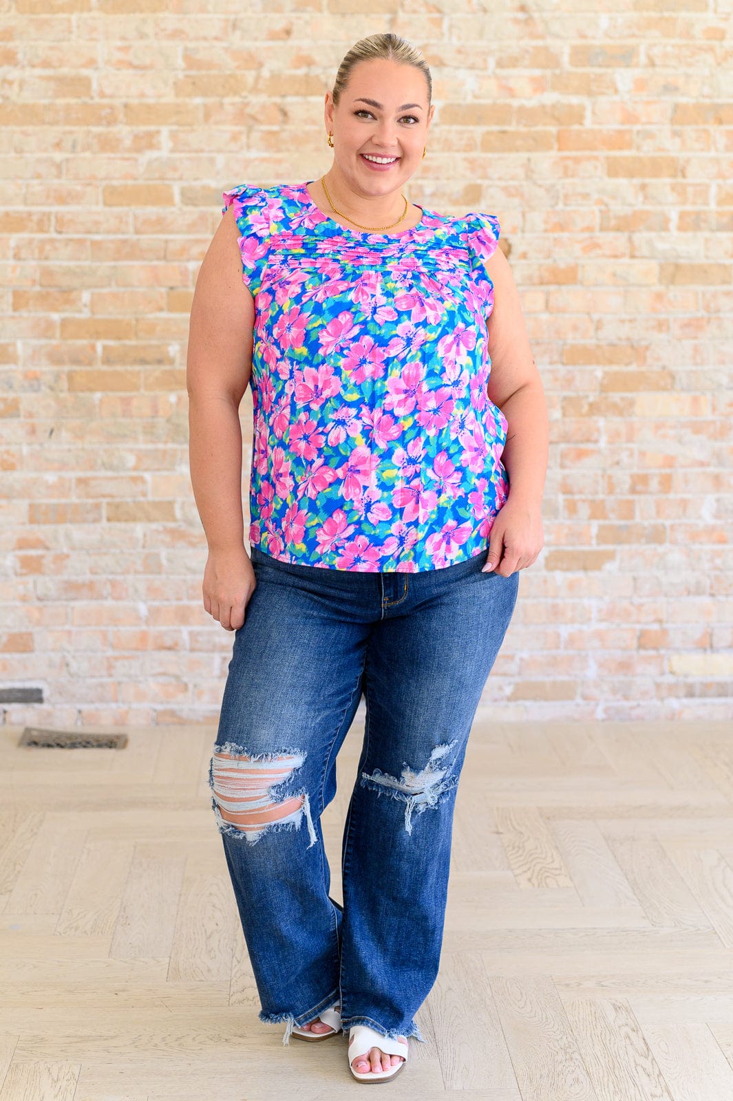 Petals on the Moon Flutter Sleeve Blouse in Royal Pink-Tops-Stay Foxy Boutique, Florissant, Missouri