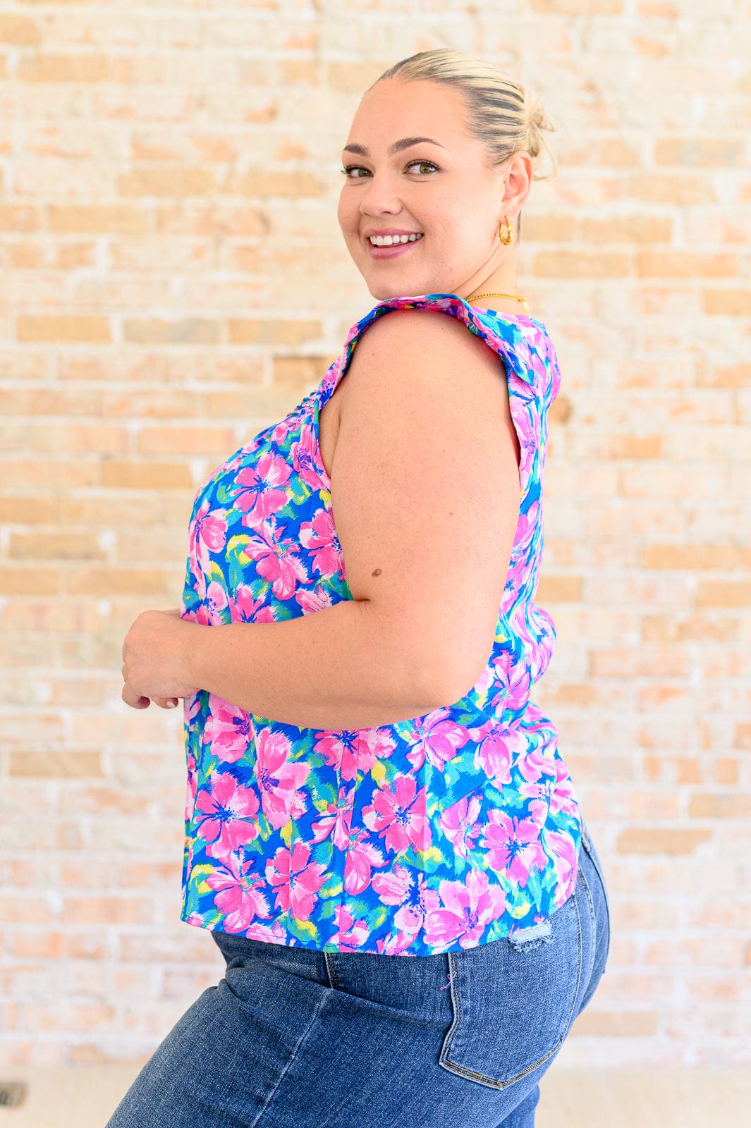 Petals on the Moon Flutter Sleeve Blouse in Royal Pink-Tops-Stay Foxy Boutique, Florissant, Missouri