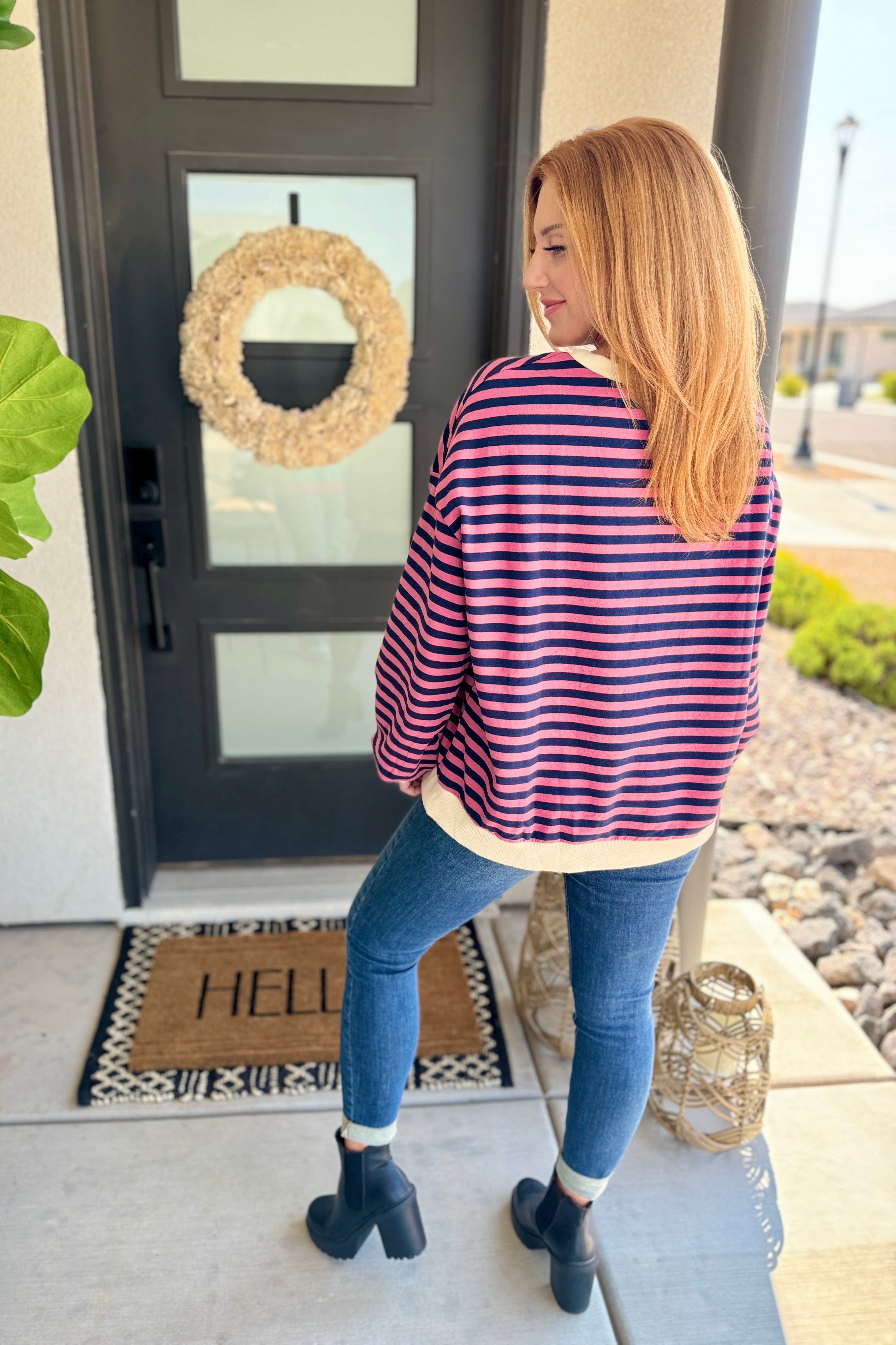 PREORDER: Larson Contrast Pullover in Pink/Navy-Womens-Stay Foxy Boutique, Florissant, Missouri