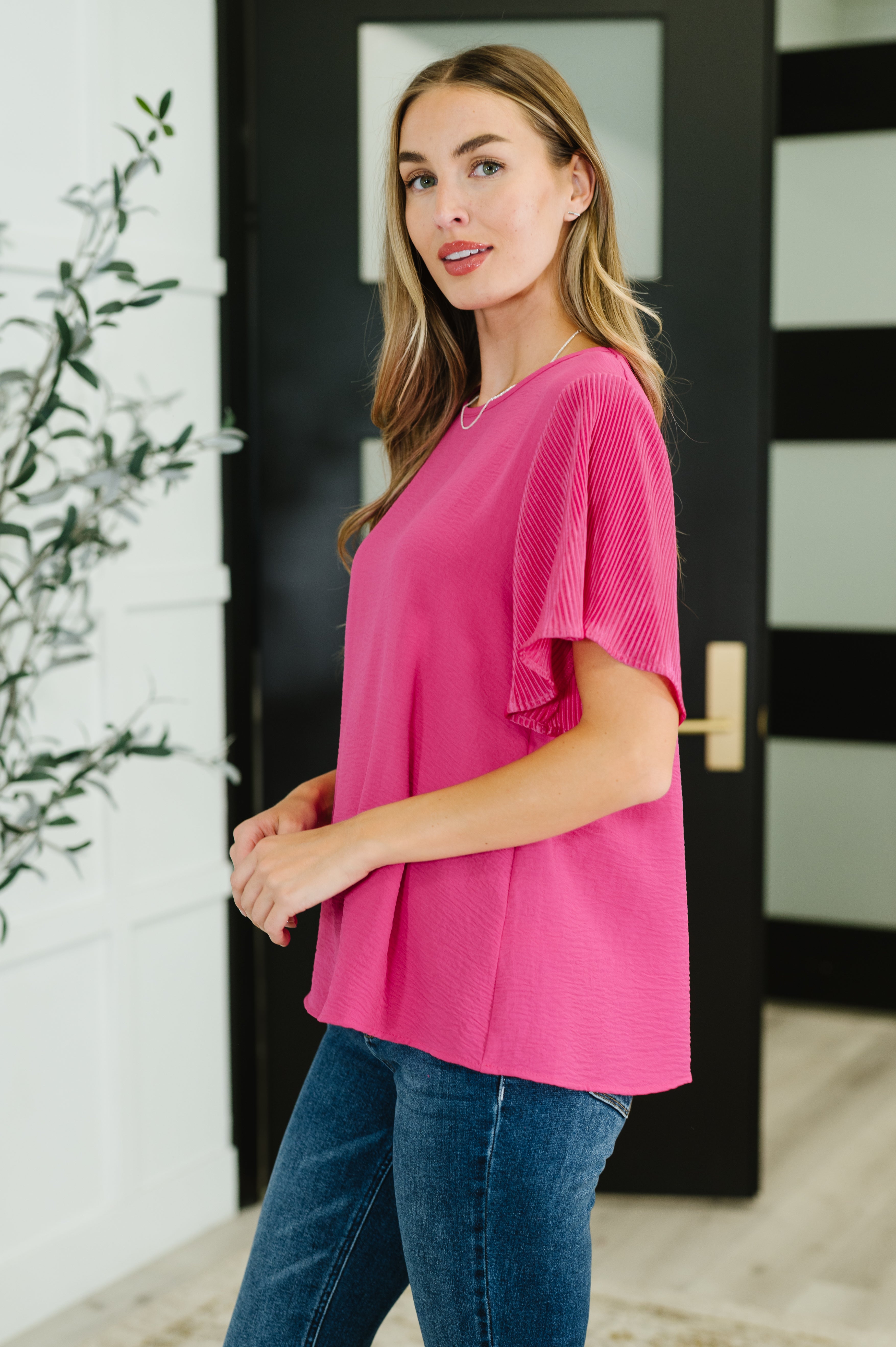 Pink and Perfect Ruffle Sleeve Top-Tops-Stay Foxy Boutique, Florissant, Missouri