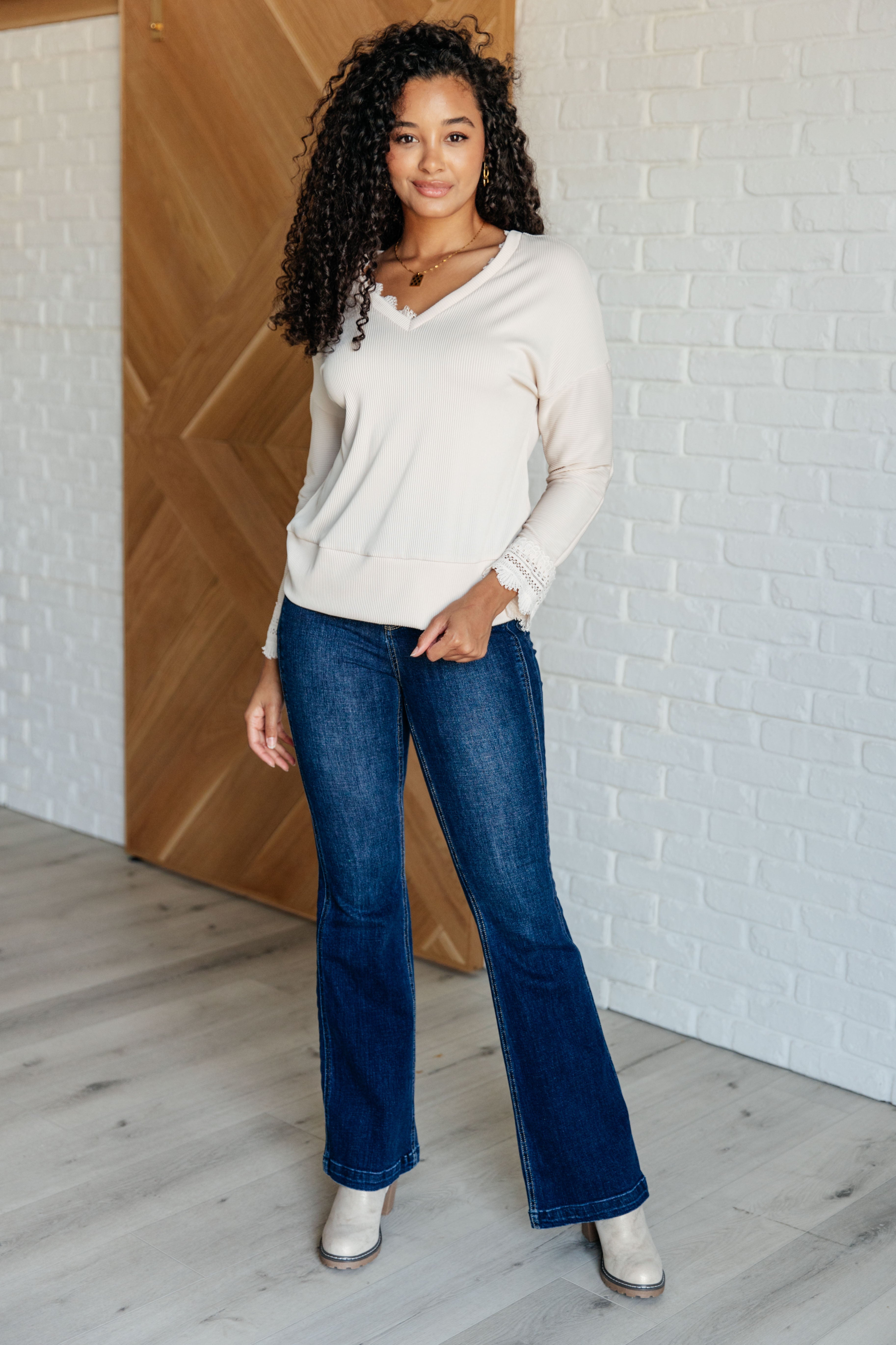 Piqued Interest Lace Trim V Neck Top-Tops-Stay Foxy Boutique, Florissant, Missouri