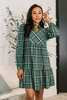 Plaid Perspective Split Neck Long Sleeve Dress-Womens-Stay Foxy Boutique, Florissant, Missouri