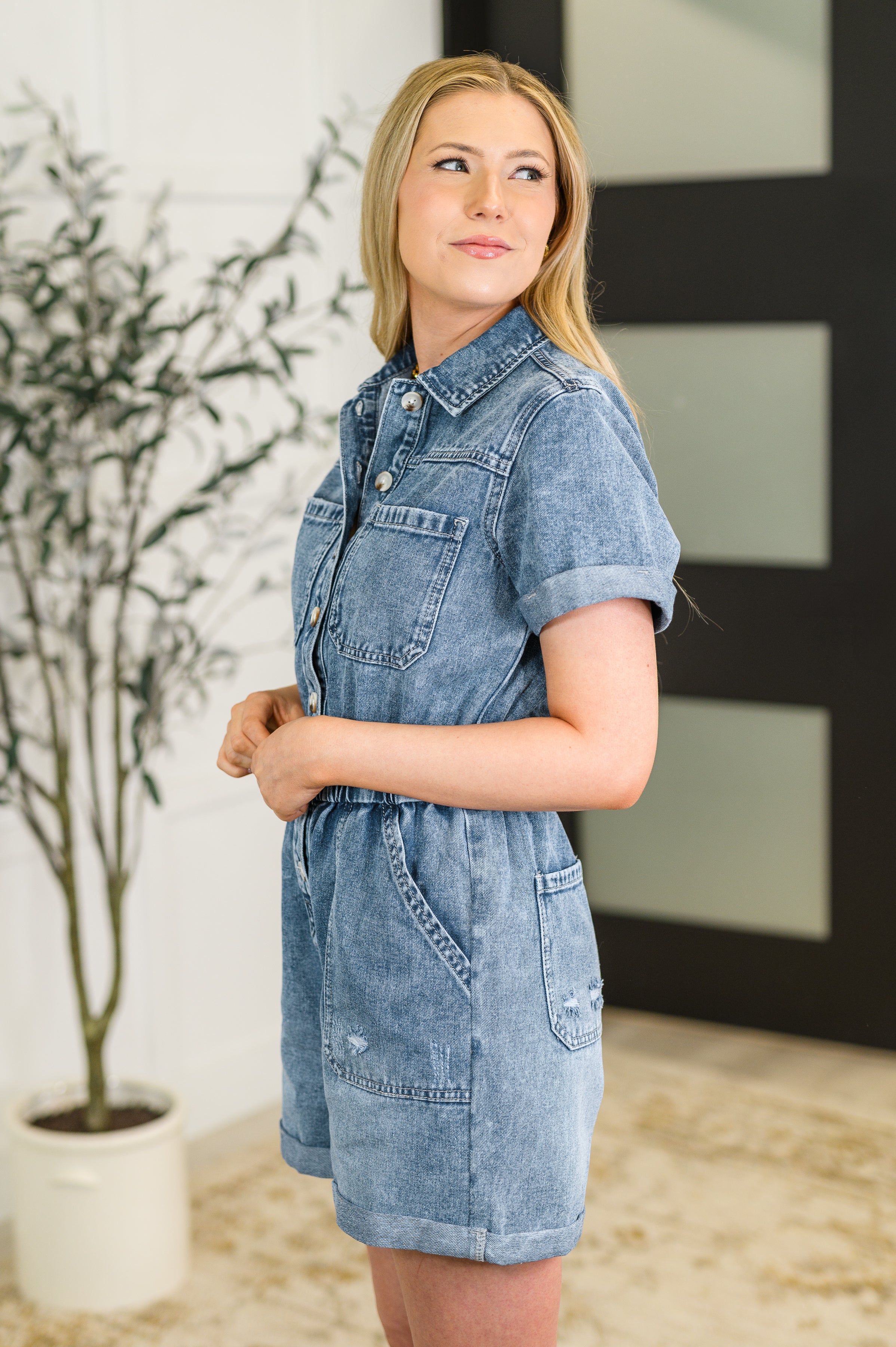 Pleasant and Relevant Denim Romper-Womens-Stay Foxy Boutique, Florissant, Missouri