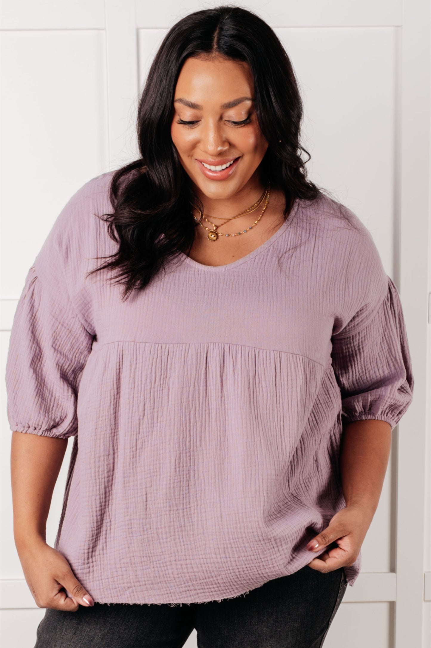 Pleasantly Perfect Bubble Sleeve Peasant Blouse-Blouses-Stay Foxy Boutique, Florissant, Missouri