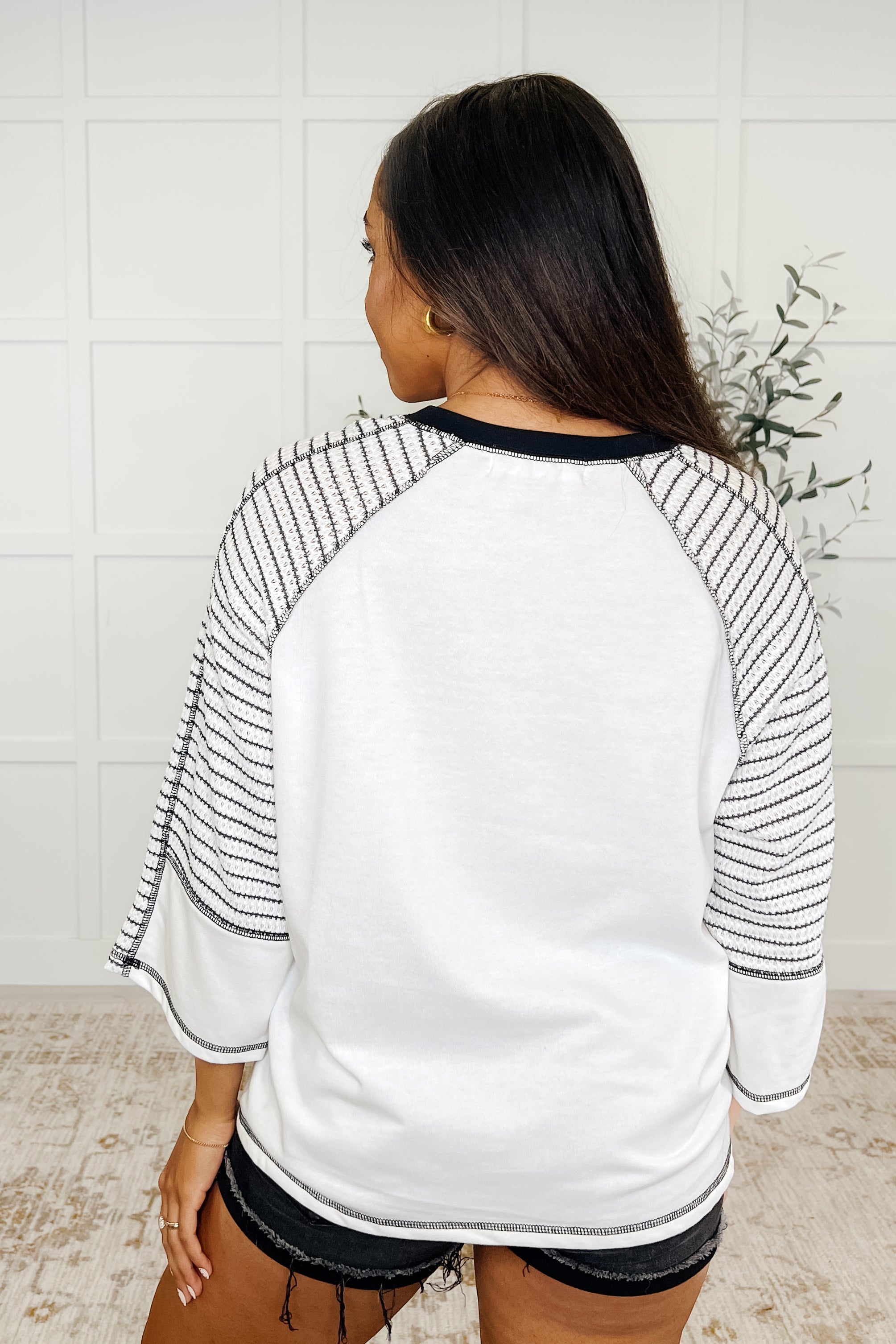 Preoccupied Striped Sleeve Top in Black-Womens-Stay Foxy Boutique, Florissant, Missouri