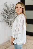Preoccupied Striped Sleeve Top in Tan-Womens-Stay Foxy Boutique, Florissant, Missouri