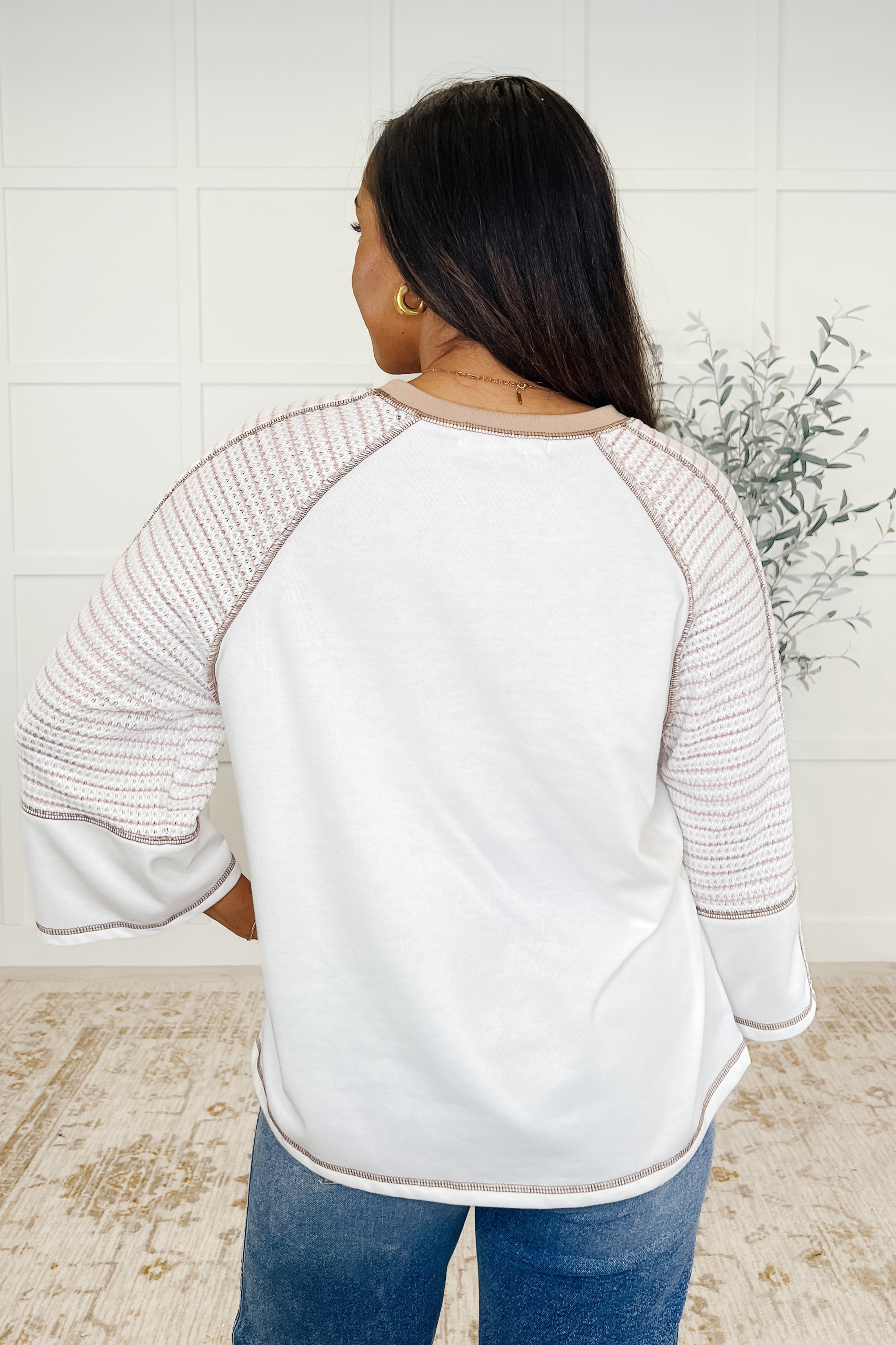 Preoccupied Striped Sleeve Top in Tan-Womens-Stay Foxy Boutique, Florissant, Missouri